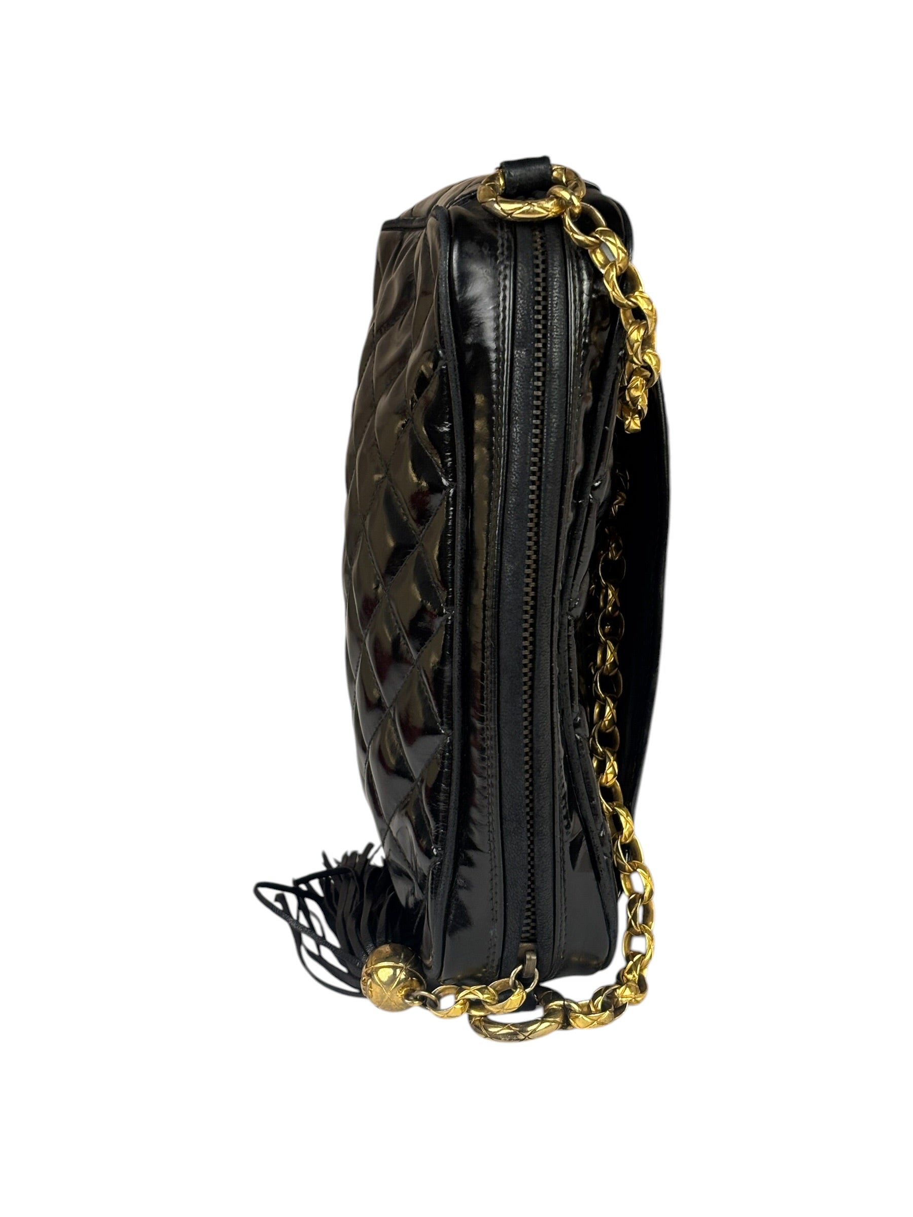 Chanel Black Quilted Patent Leather Camera Bag 1989