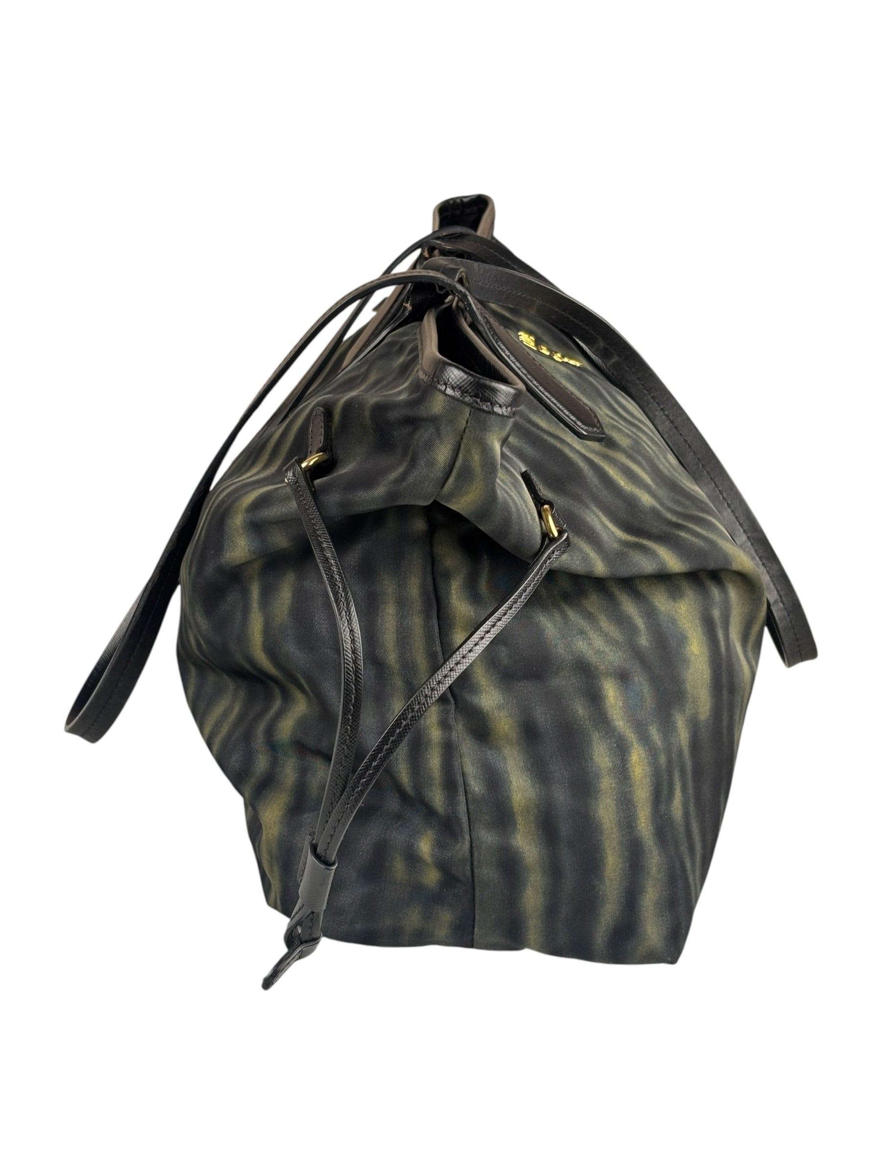 Prada Green/Black Nylon Tessuto Stampato Shoulder Bag
