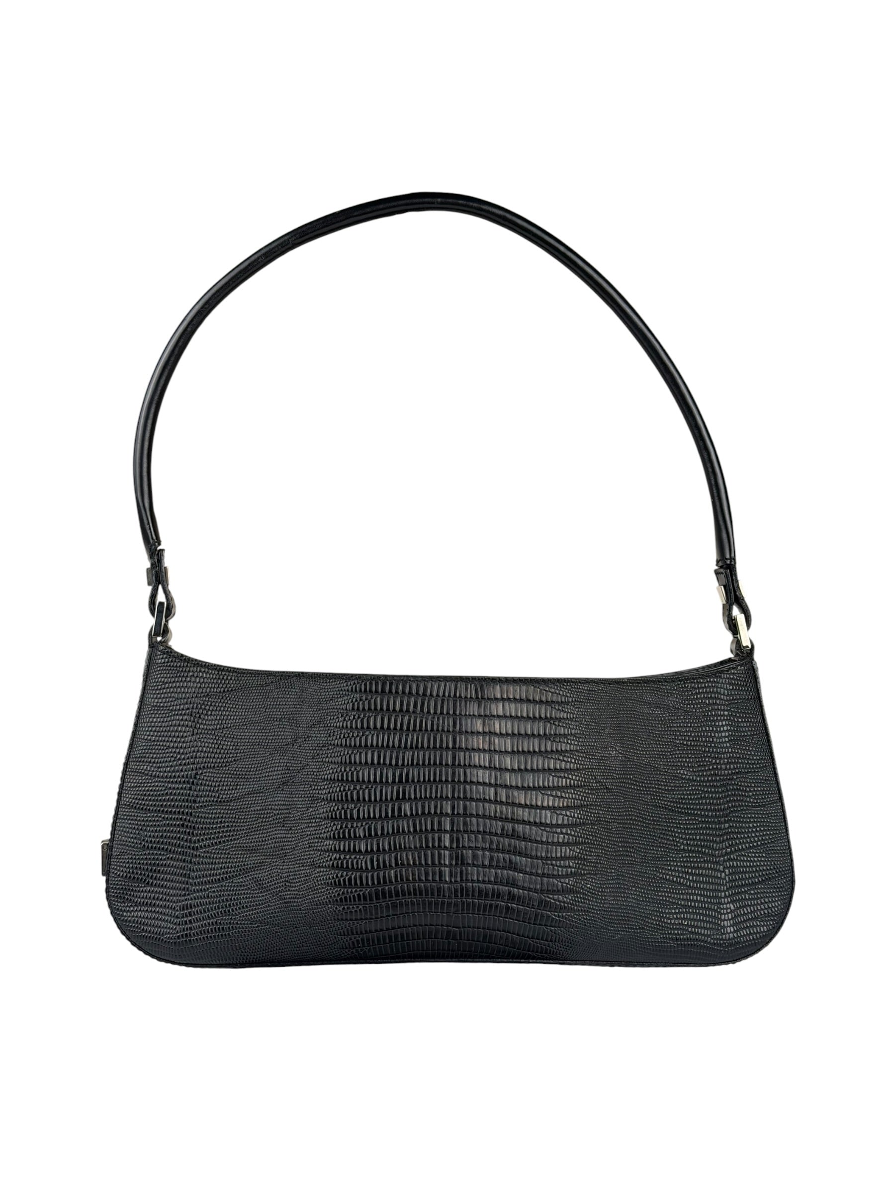 Salvatore Ferragamo Vintage Black Lizard Embossed Leather Pochette