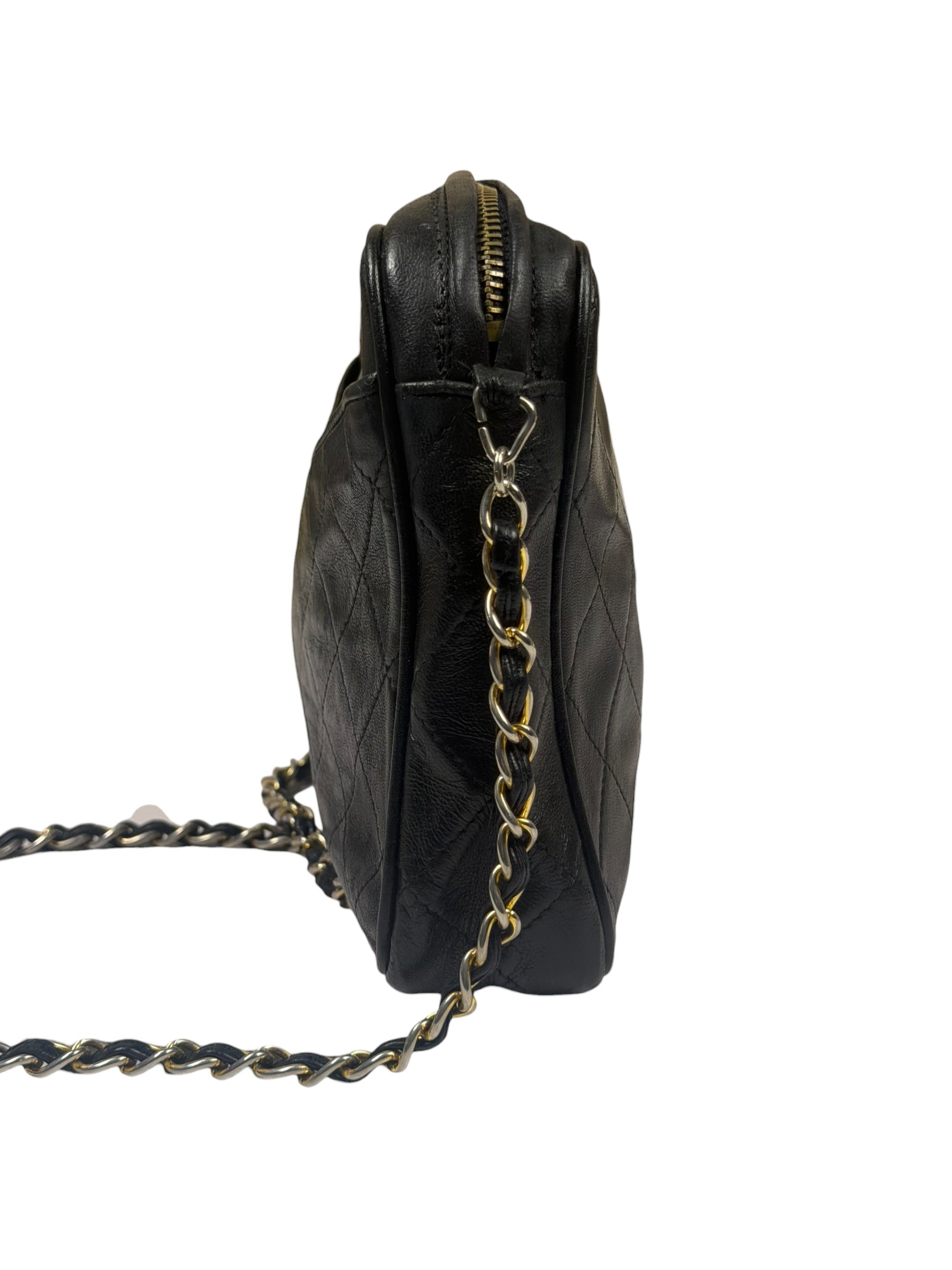 Chanel Vintage Black Quilted Lambskin Camera Bag 1986