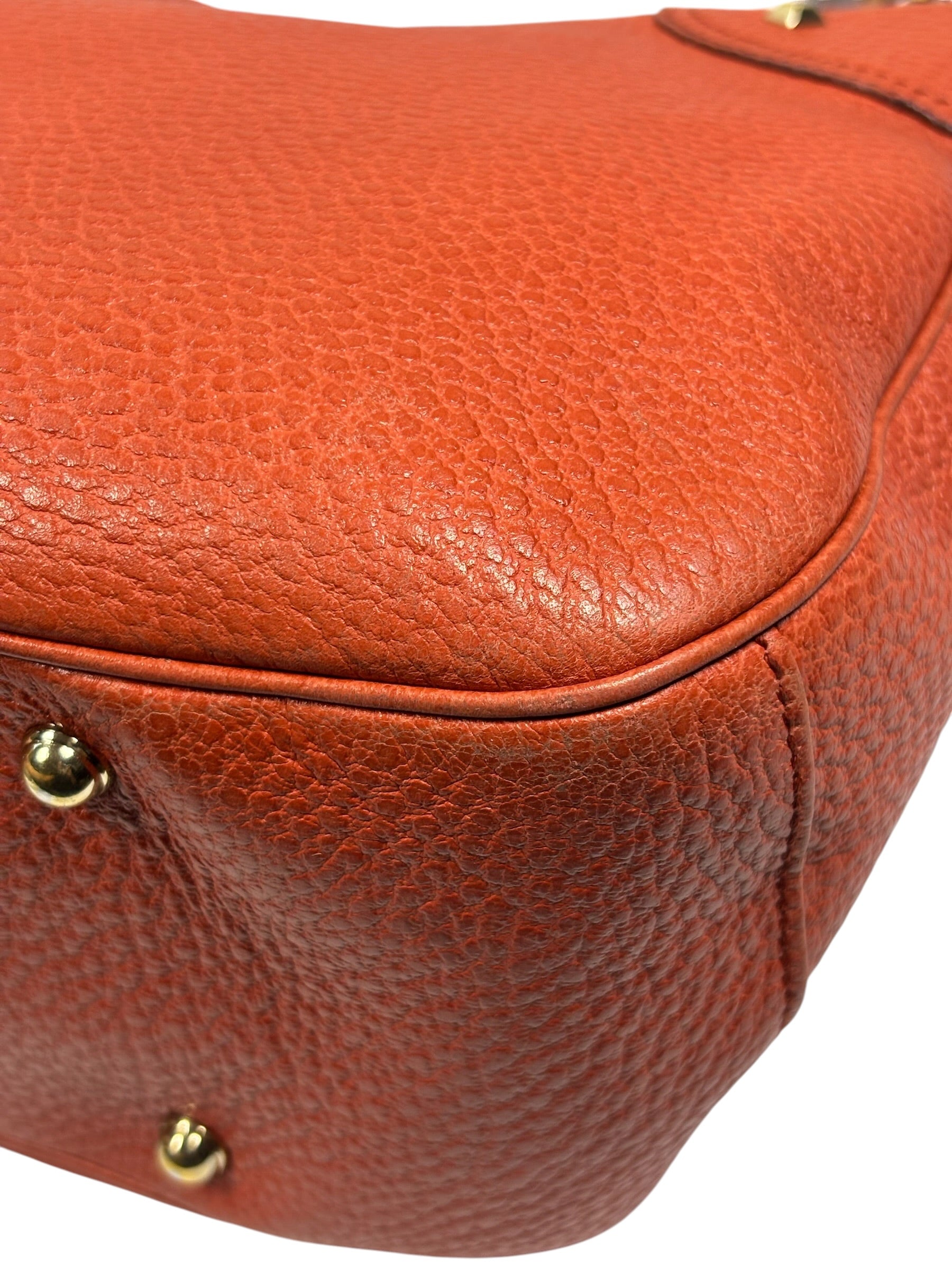 Gucci Orange Pebbled Leather Bamboo Top Handle Hobo Bag