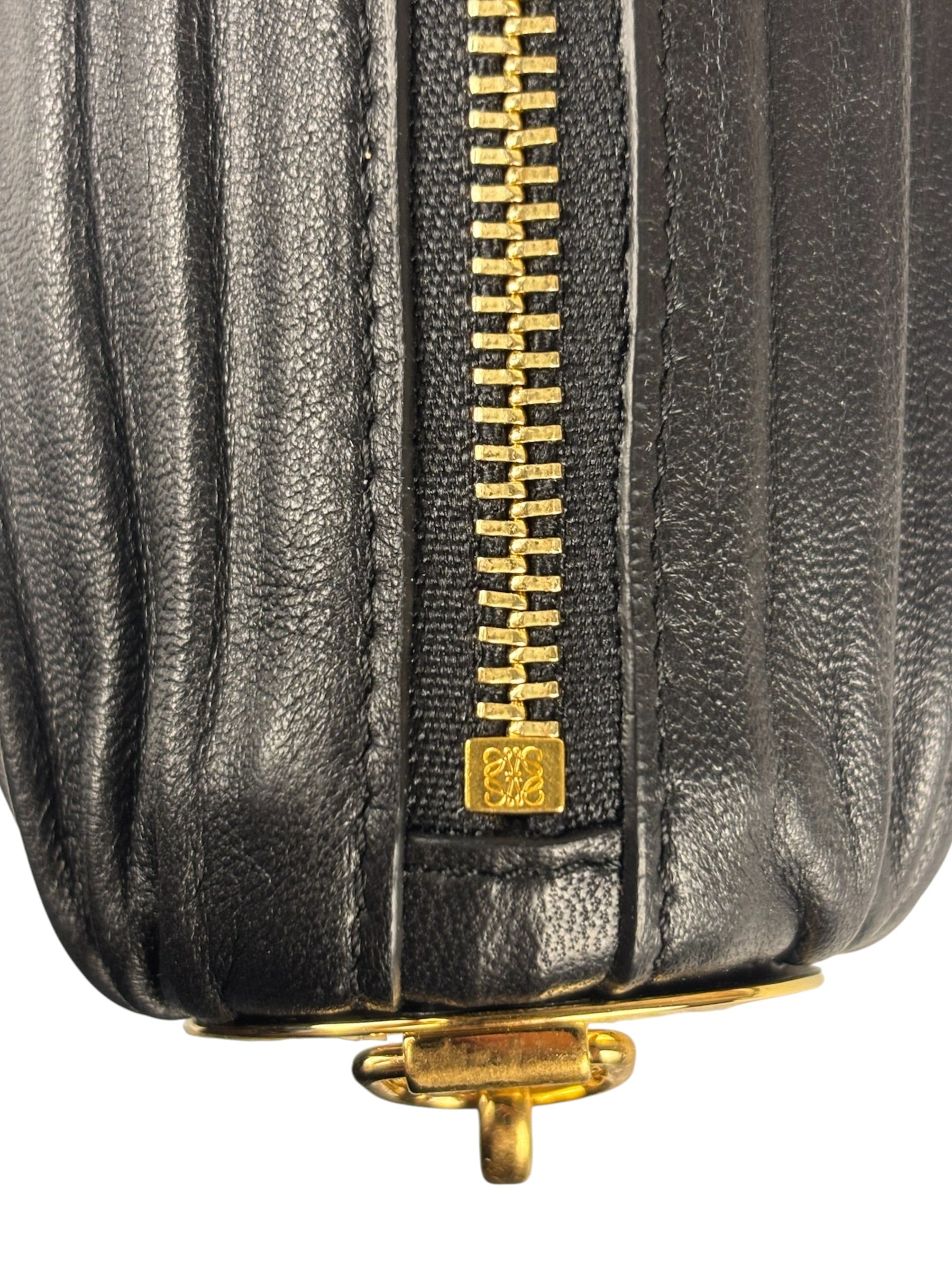 Loewe Leather Bracelet Pleated Pouch Bag Black