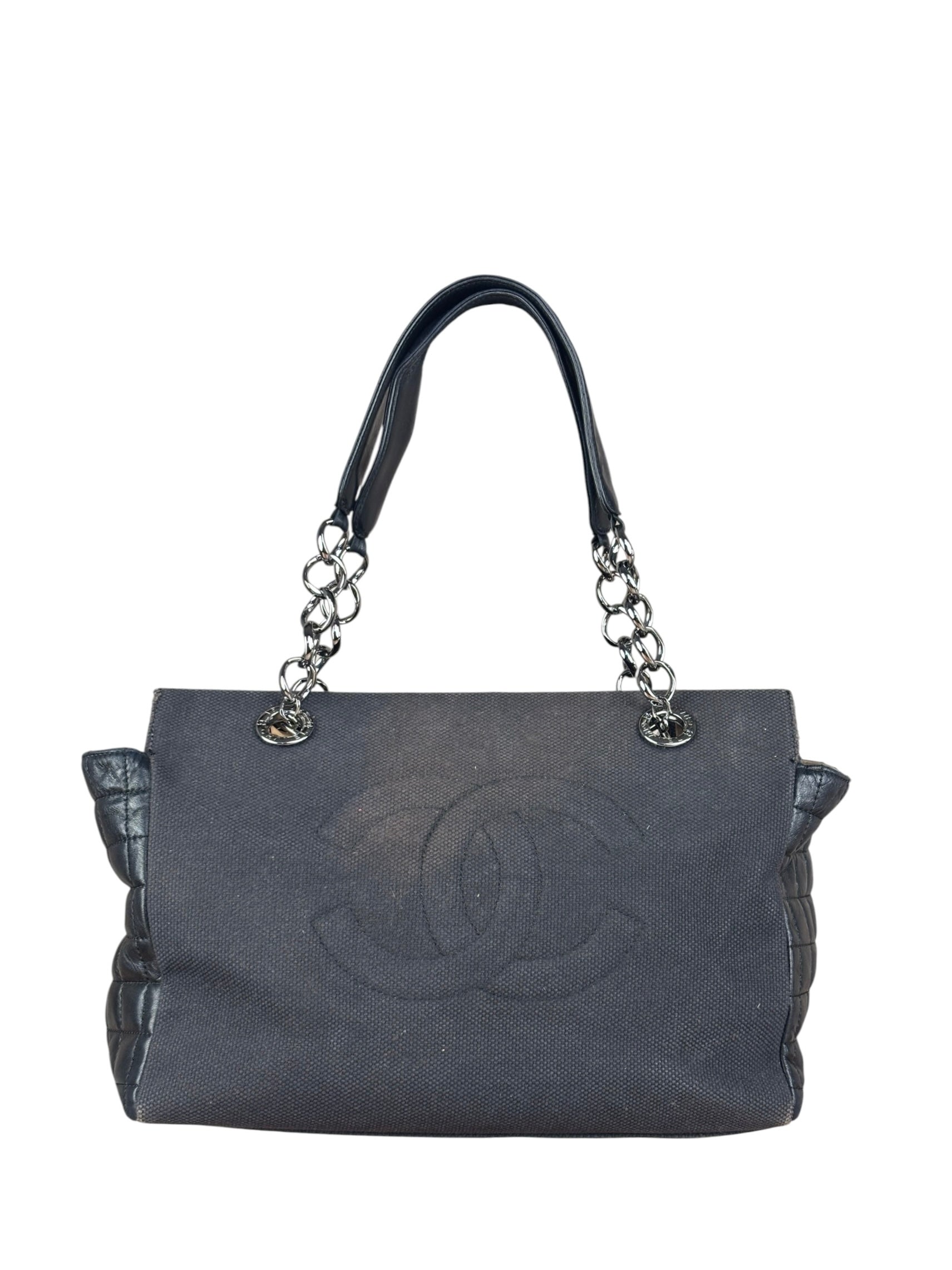 Chanel Vintage Canvas & Leather Chocolate Bar Fold-Over Tote Bag