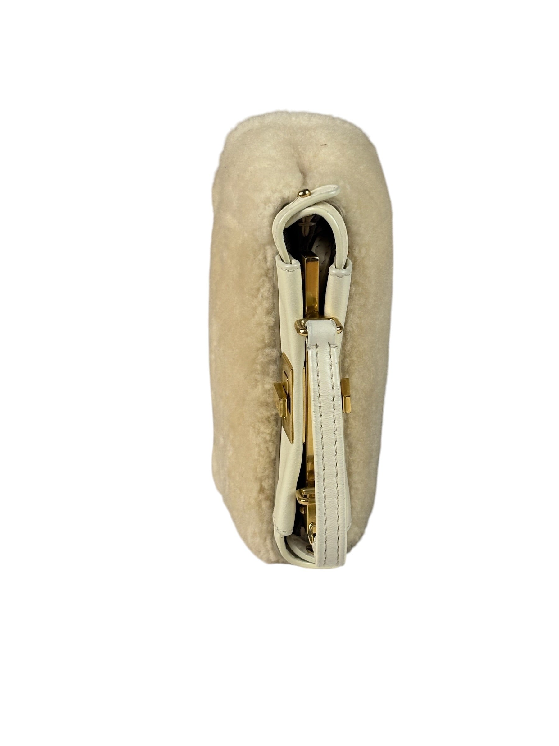 Fendi Cream Fur Lambskin Trim Micro Peekaboo Two-Way Bag