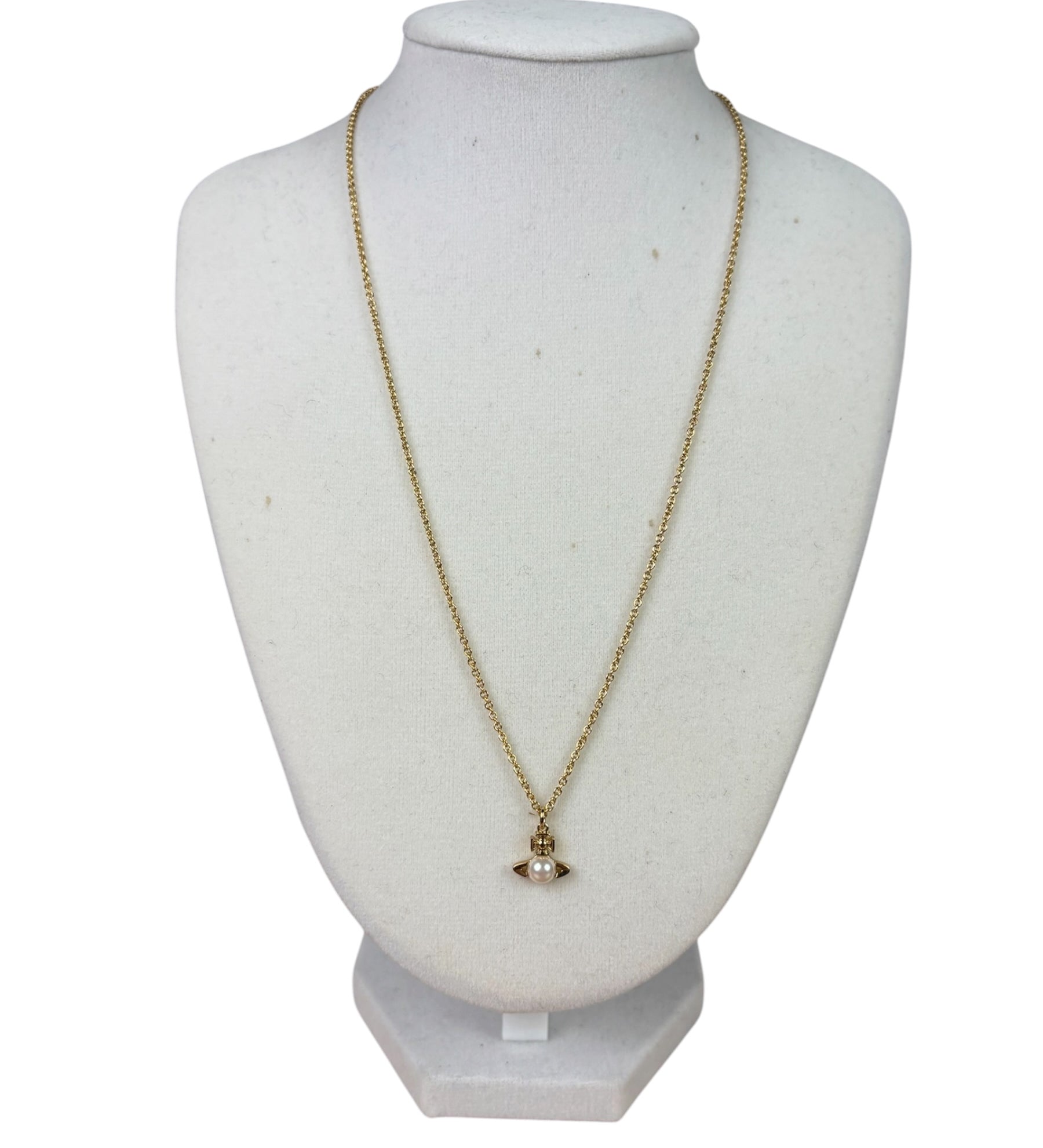 Vivienne Westwood Gold Toned Mini Bas Relief Pearl Pendant Necklace