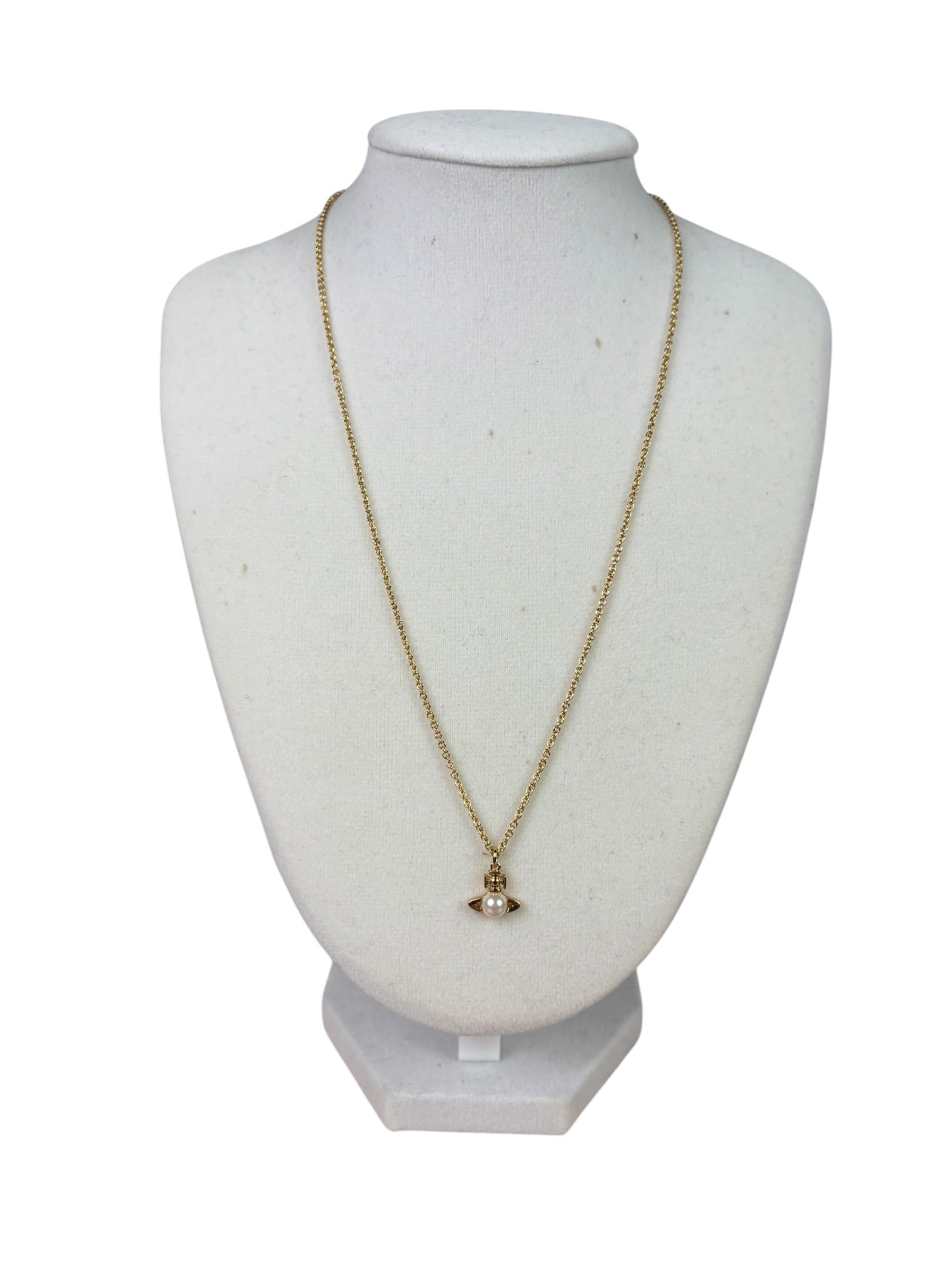 Vivienne Westwood Gold Toned Mini Bas Relief Pearl Pendant Necklace