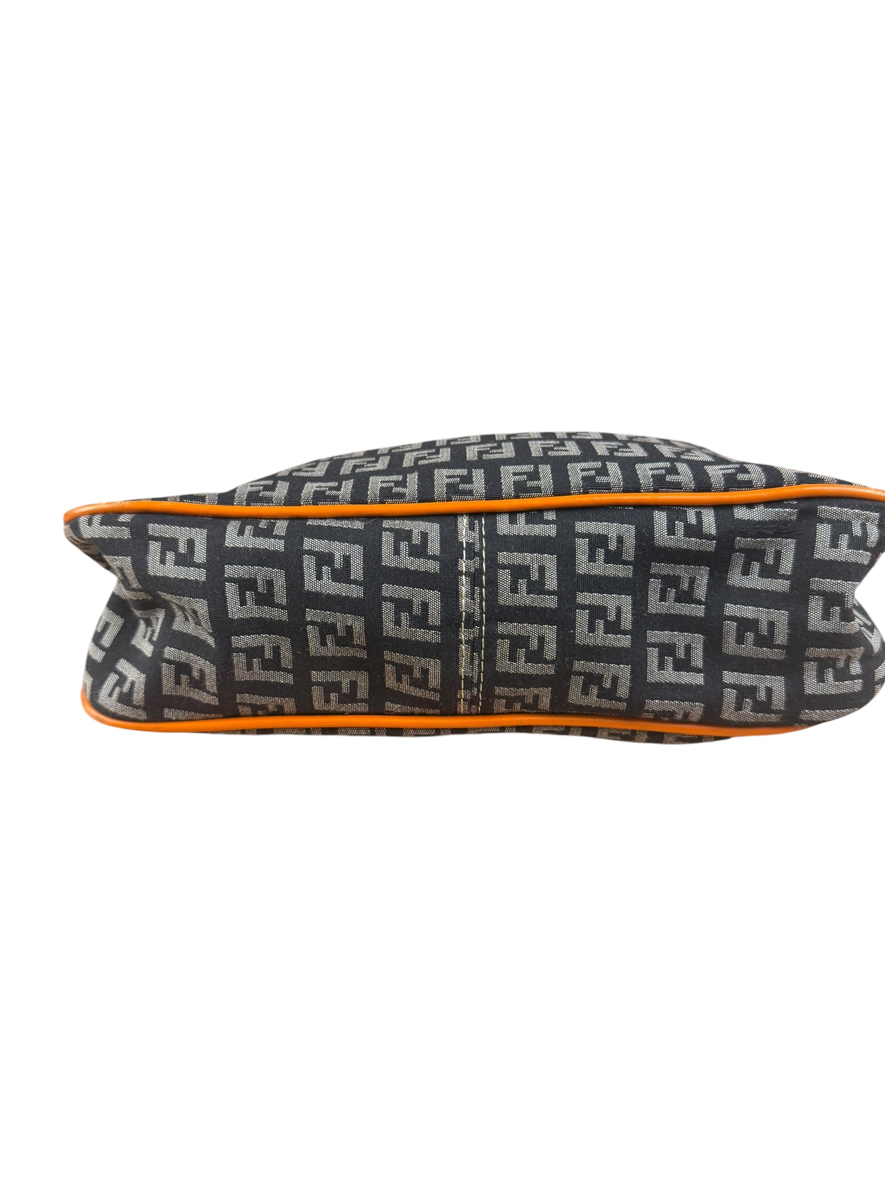 Fendi Orange Leather Trim Zucca Pochette