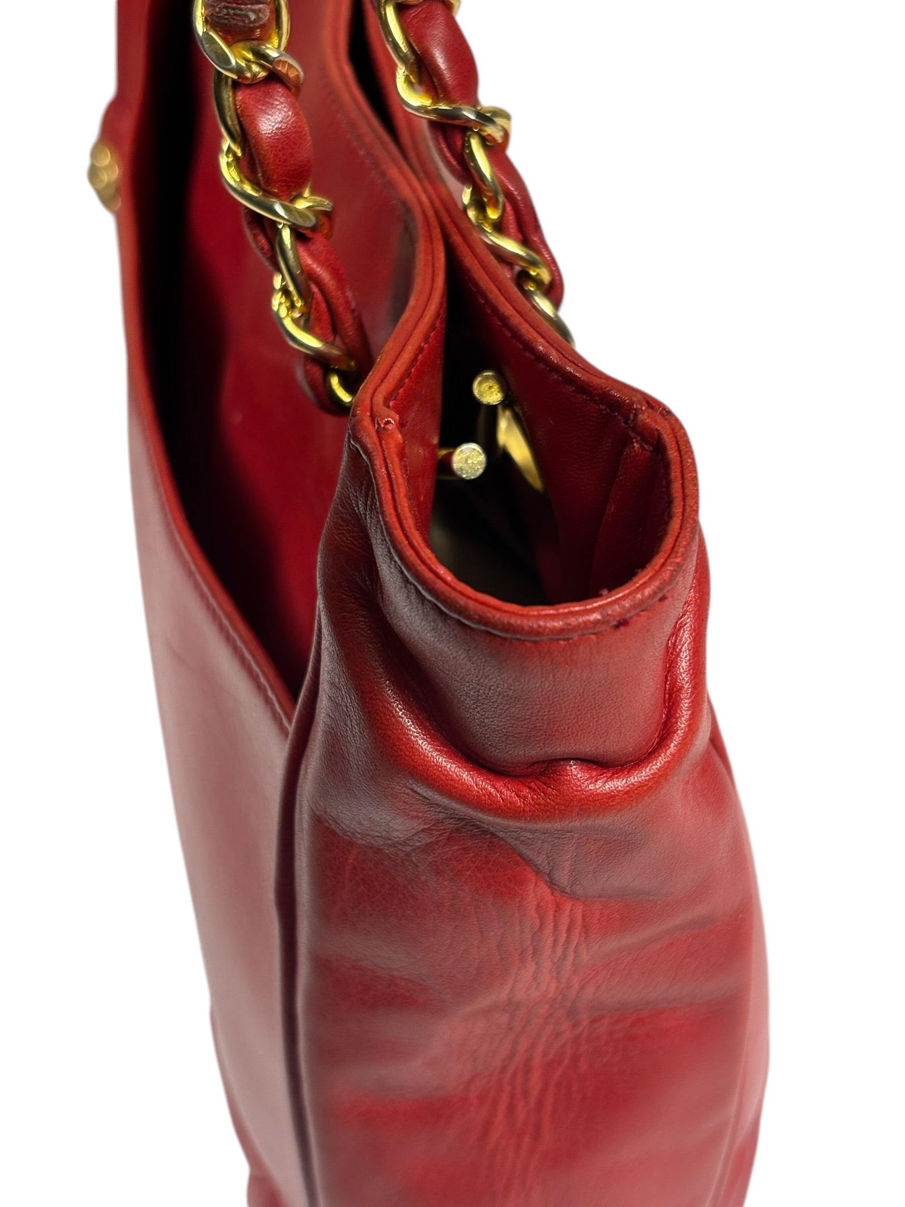 Chanel Vintage Red Quilted Lambskin Tote 1989