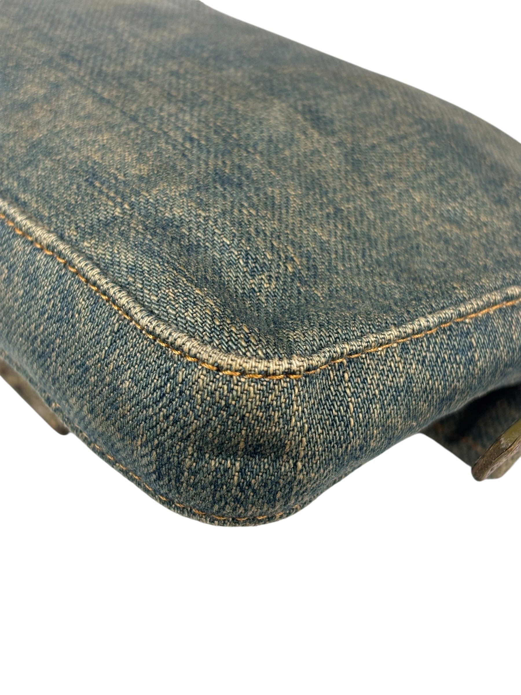 Fendi Denim/Snakeskin Trim Mini Baguette