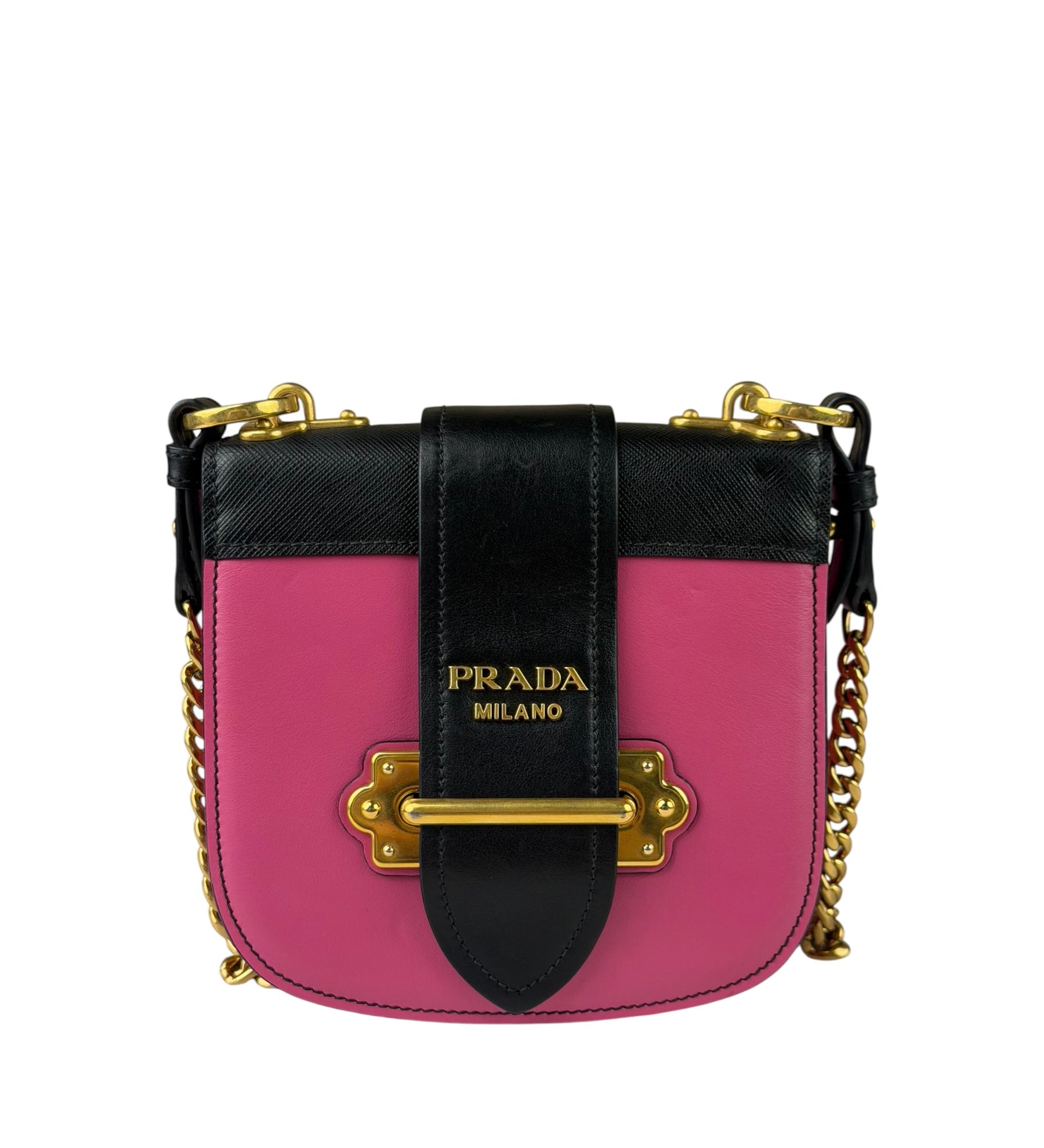 Prada Pink/Black Saffiano Leather Trim Small Cahier Crossbody Bag