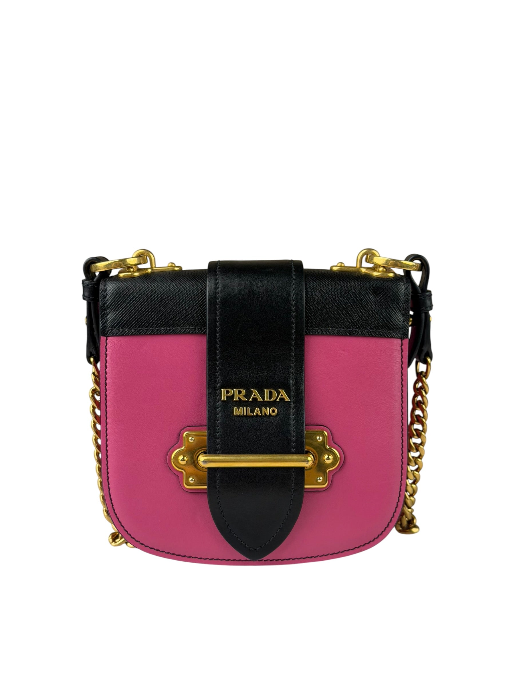 Prada Pink/Black Saffiano Leather Trim Small Cahier Crossbody Bag