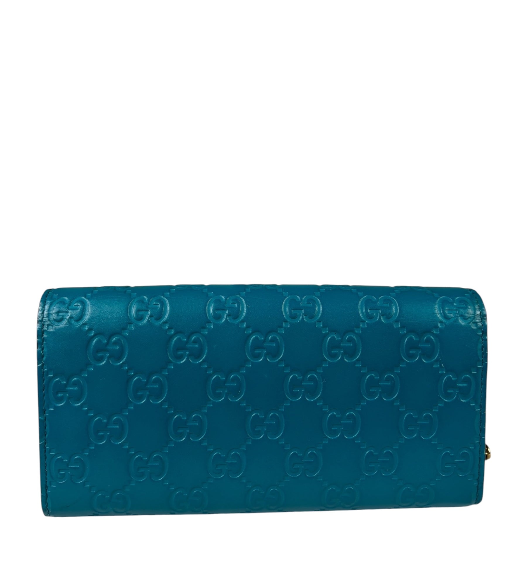 Gucci Turquoise Blue Guccissima Wallet On Chain
