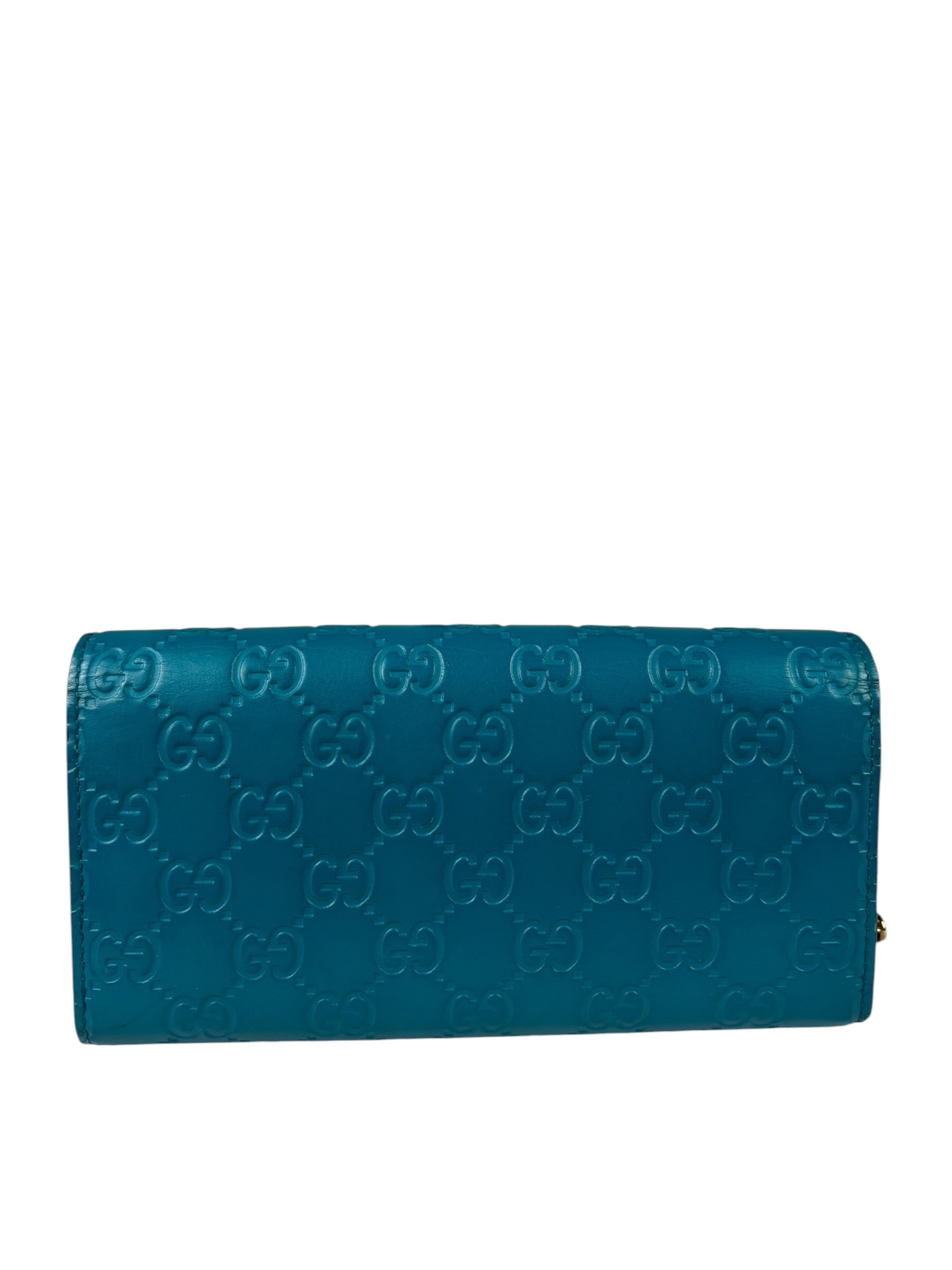 Gucci Turquoise Blue Guccissima Wallet On Chain