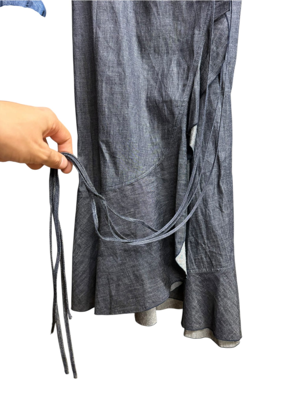 Burberry London Sleeveless Denim Ruffle Wrap Dress