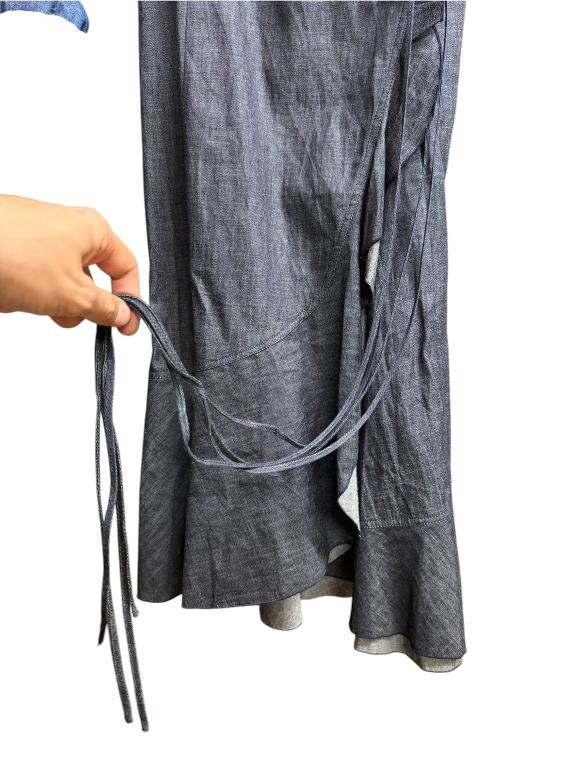 Burberry London Sleeveless Denim Ruffle Wrap Dress