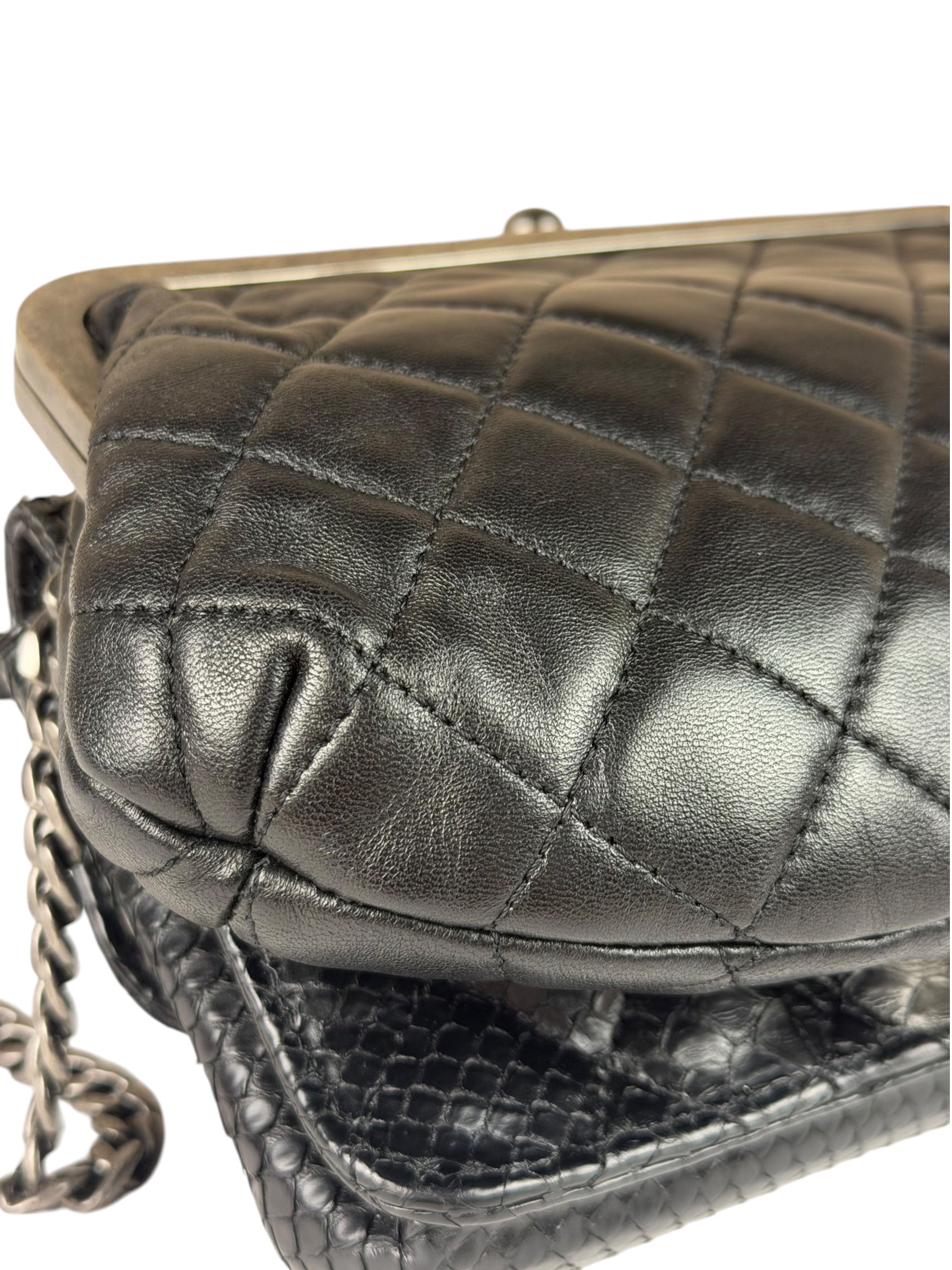 Chanel Black Python Leather Kiss-Lock Flap Bag 2015