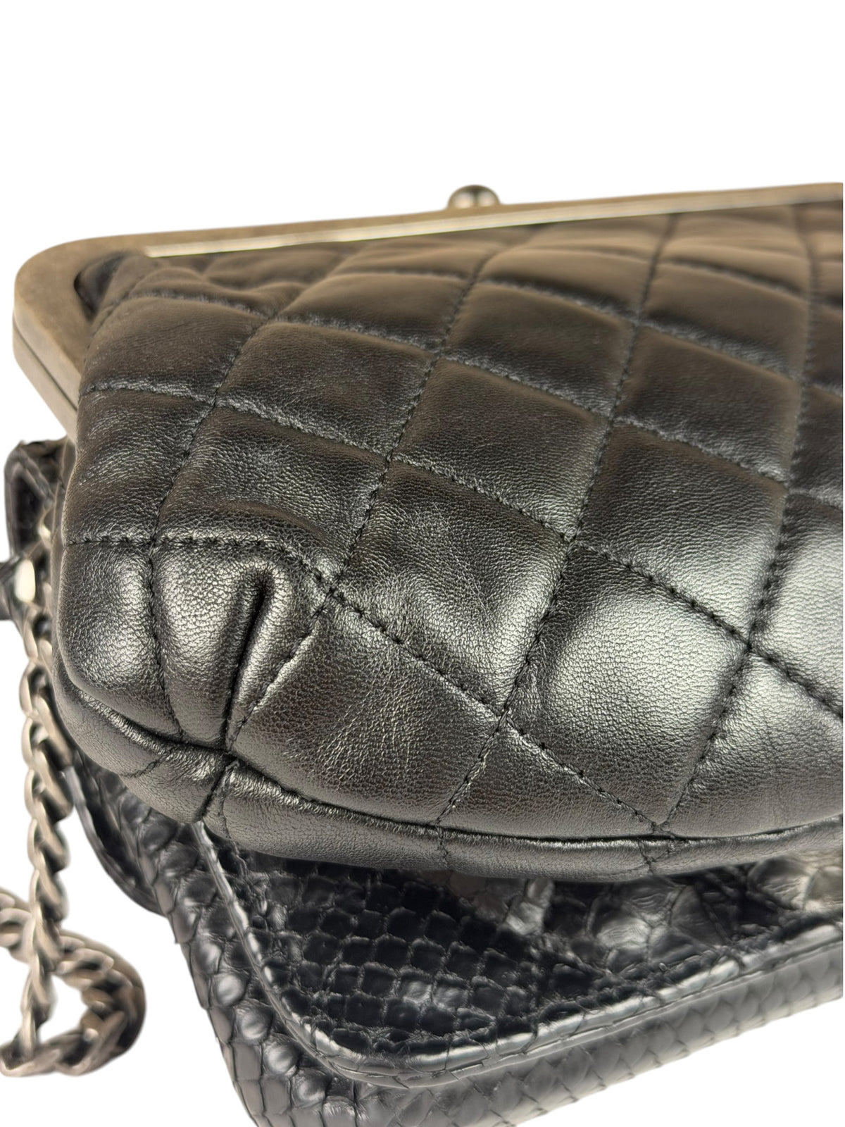 Chanel Black Python Leather Kiss-Lock Flap Bag 2015