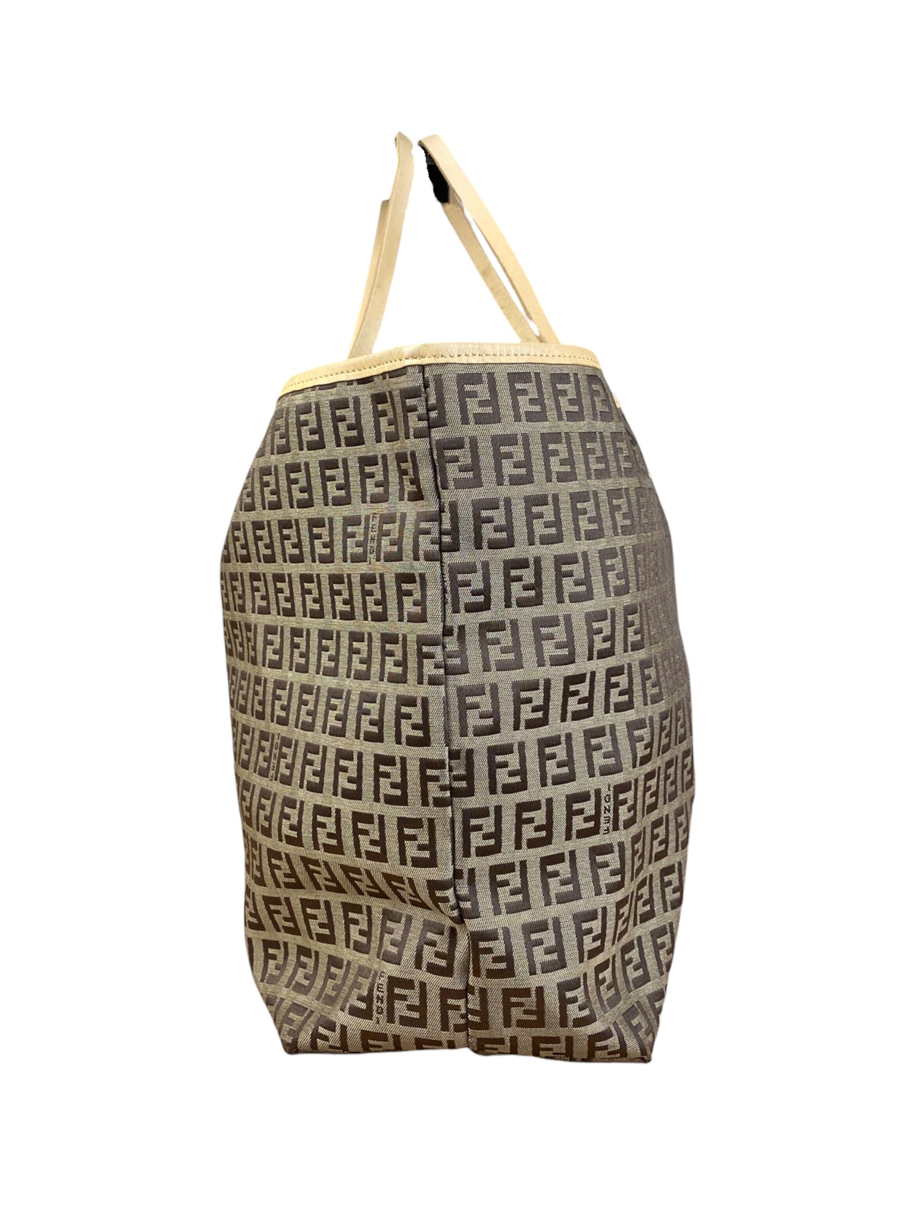 Fendi Vintage Beige Canvas Zucca Shoulder Tote