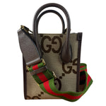Gucci Brown Leather Trim Jumbo GG Mini Vertical Tote Bag