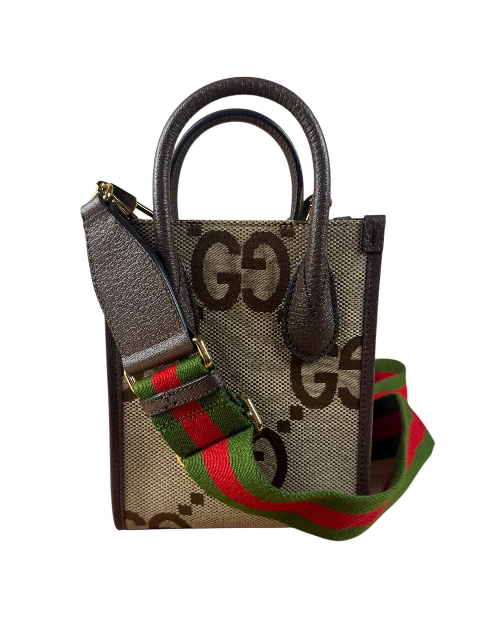 Gucci Brown Leather Trim Jumbo GG Mini Vertical Tote Bag