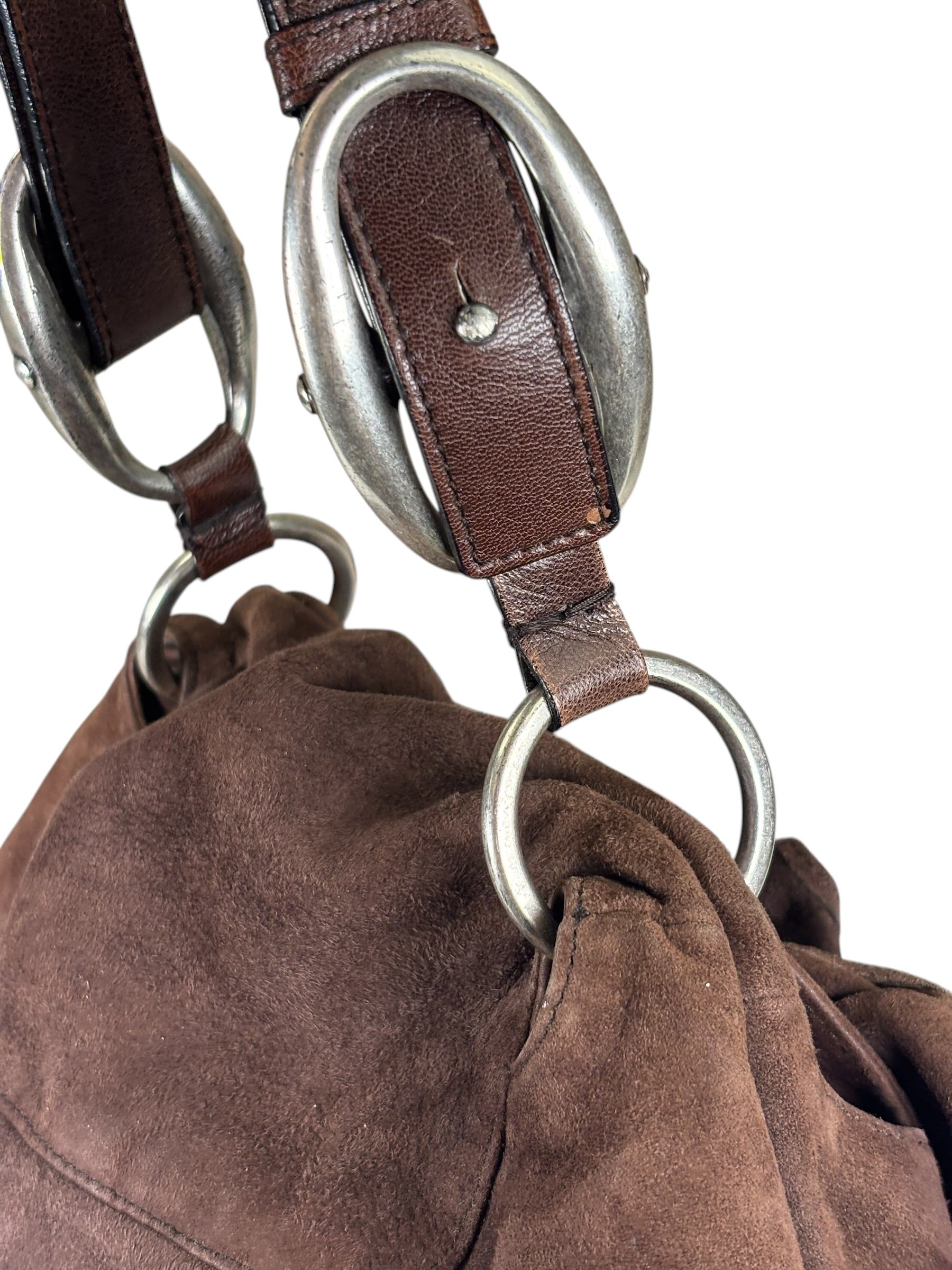 Yves Saint Laurent Brown Suede/Leather Trim Naja Rose Petal Hobo Bag