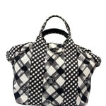 Chanel Bicolor Leather Trim Gingham Canvas Coco Mark Handbag 2010