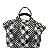 Chanel Bicolor Leather Trim Gingham Canvas Coco Mark Handbag 2010