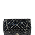 Chanel Black Patent Leather Quilted Leather Double Flap Jumbo Bag 2012