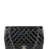Chanel Black Patent Leather Quilted Leather Double Flap Jumbo Bag 2012