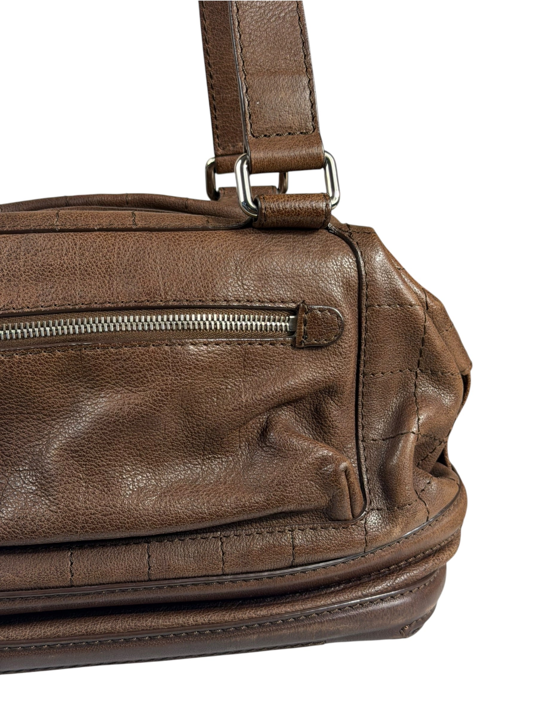 Chanel Brown Leather Essential Square Stitch Bowler Bag 2007