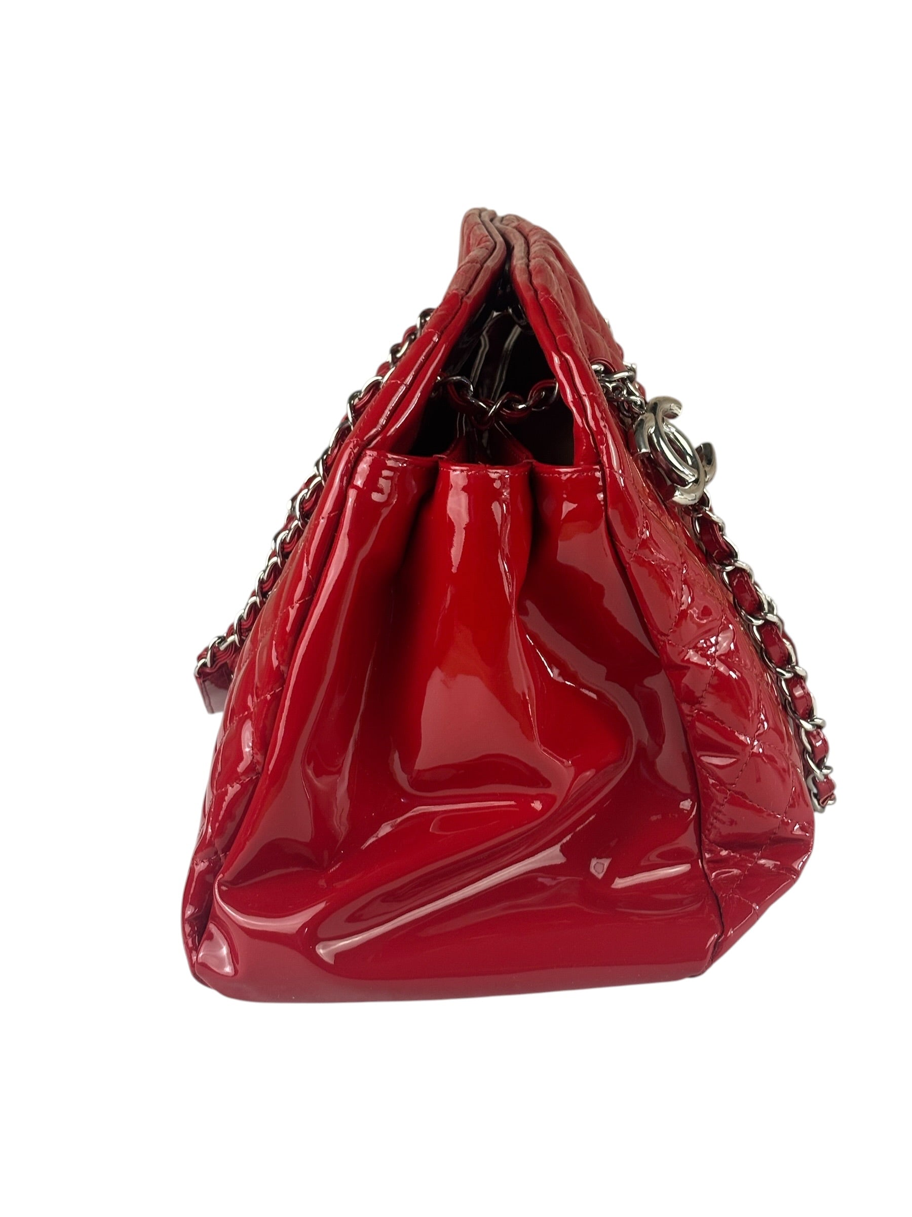 Chanel Red Patent Quilted Leather Large Just Mademoiselle Bowling Bag