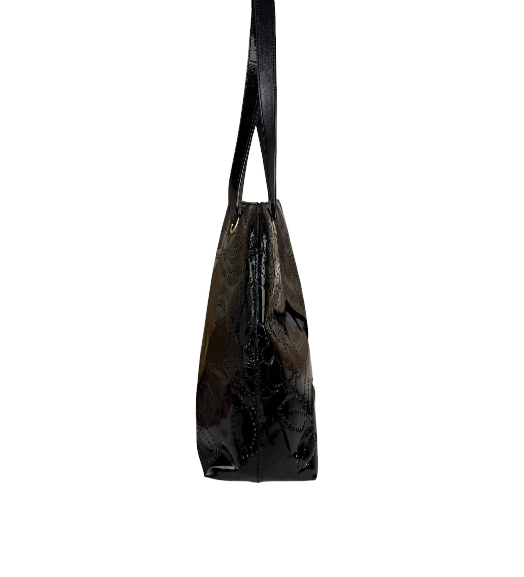 Chanel Black Patent Floral Cutout Tote (Patent Damaged) 2003