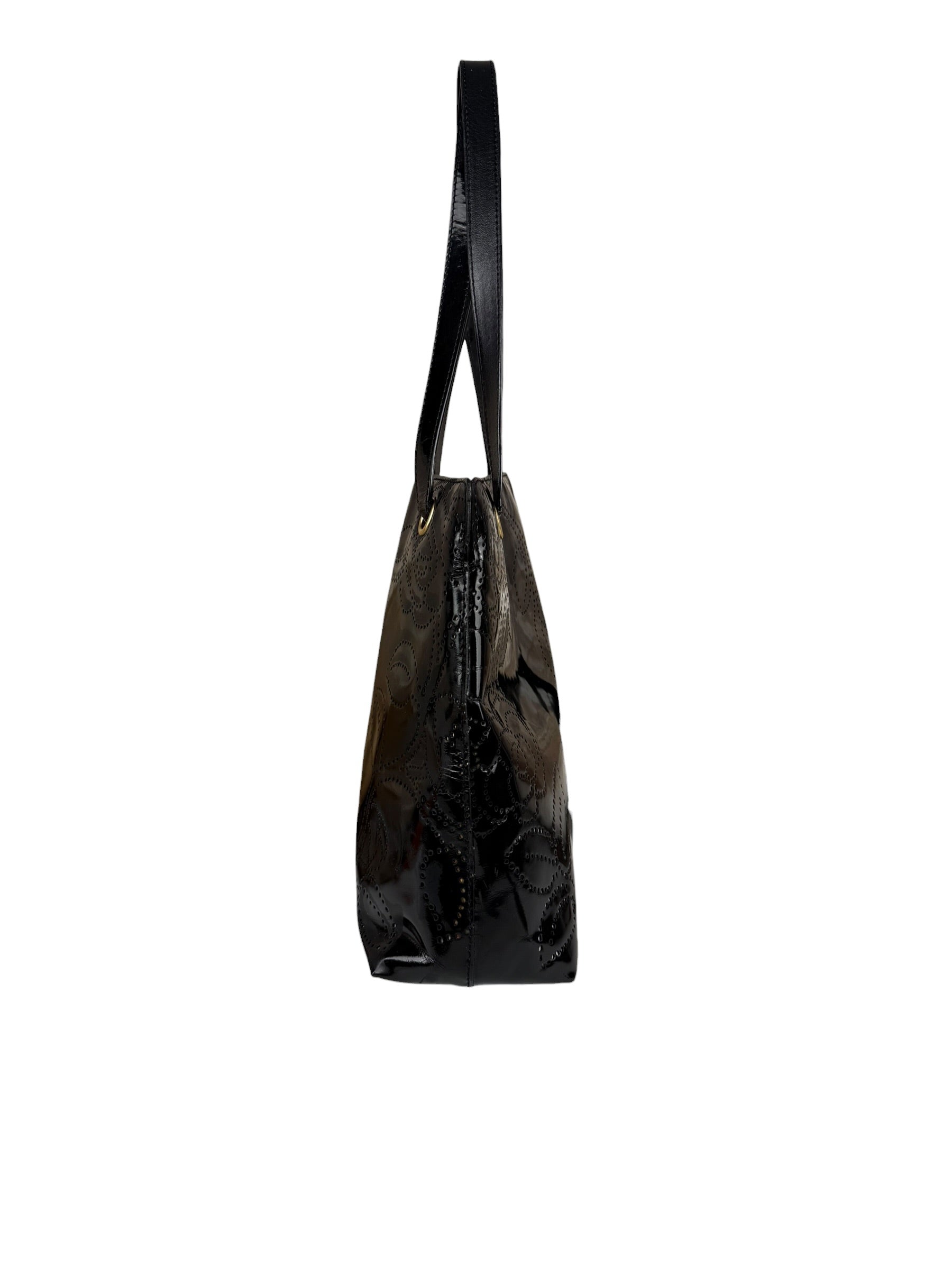 Chanel Black Patent Floral Cutout Tote (Patent Damaged) 2003