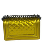 Chanel Metallic Yellow Quilted Patent Leather Mini Boy Flap Bag 2014