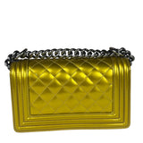 Chanel Metallic Yellow Quilted Patent Leather Mini Boy Flap Bag 2014