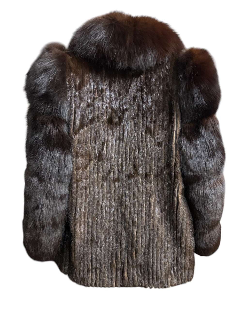 Vintage Saga Dark Brown Mink/Fox Fur Trim Vertical Stripped Coat