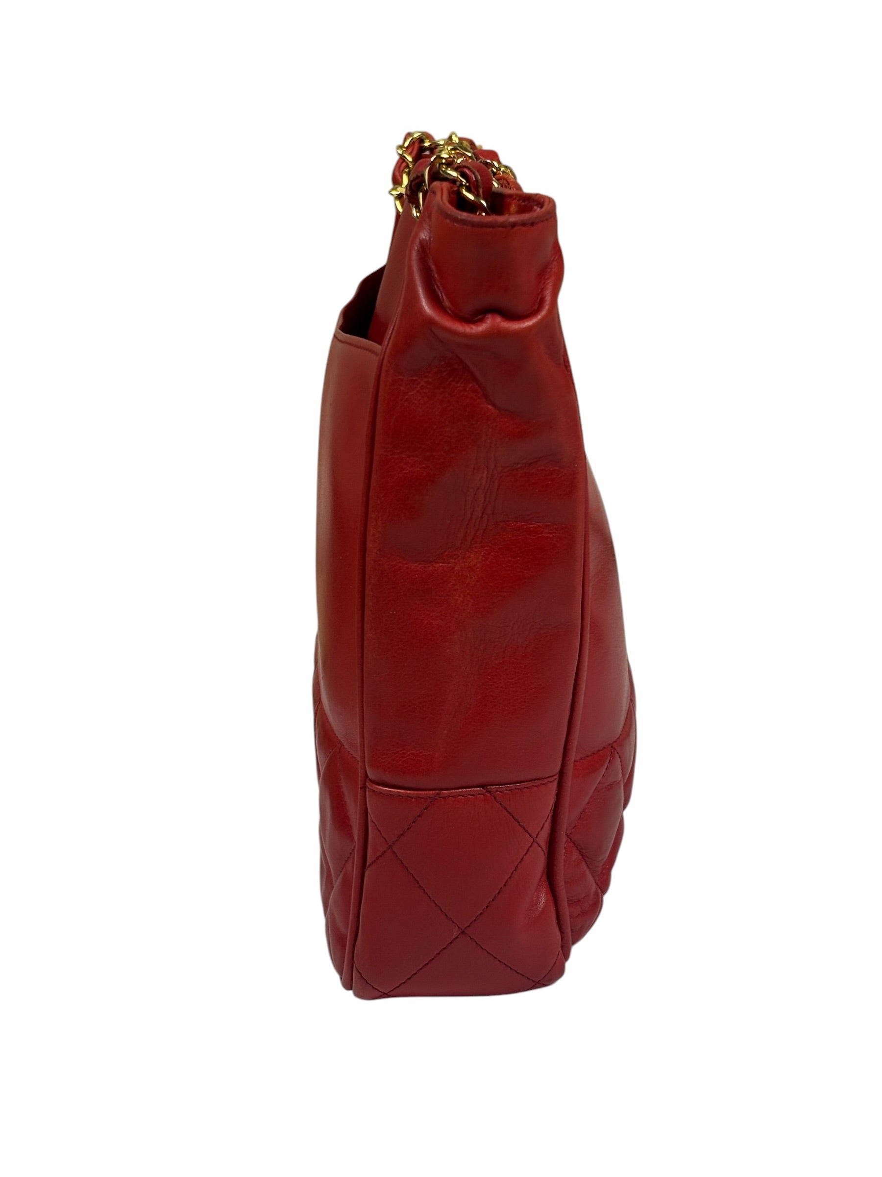 Chanel Vintage Red Quilted Lambskin Tote 1989