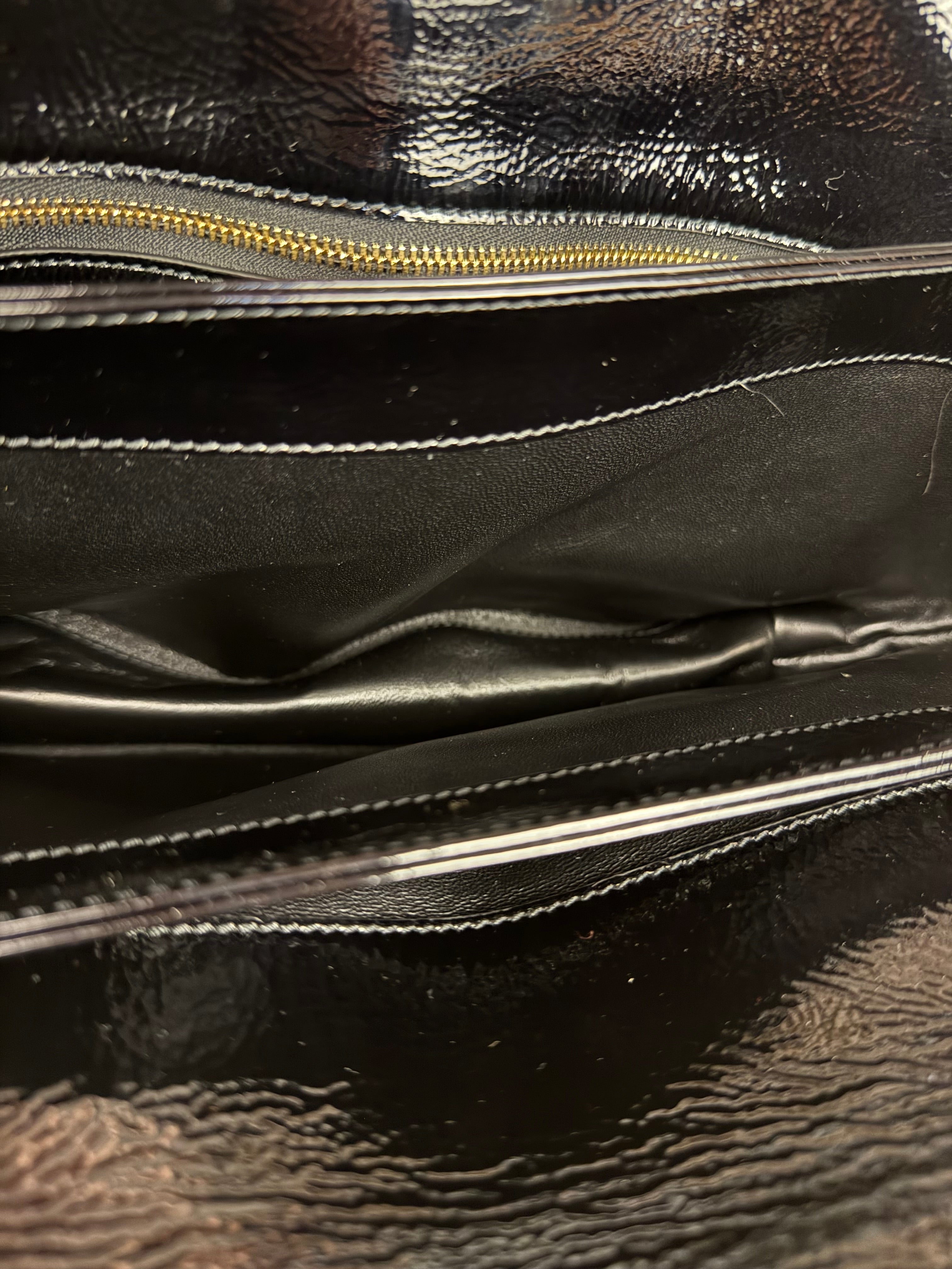 Gucci Black Patent Leather Chain Double G Shoulder Bag