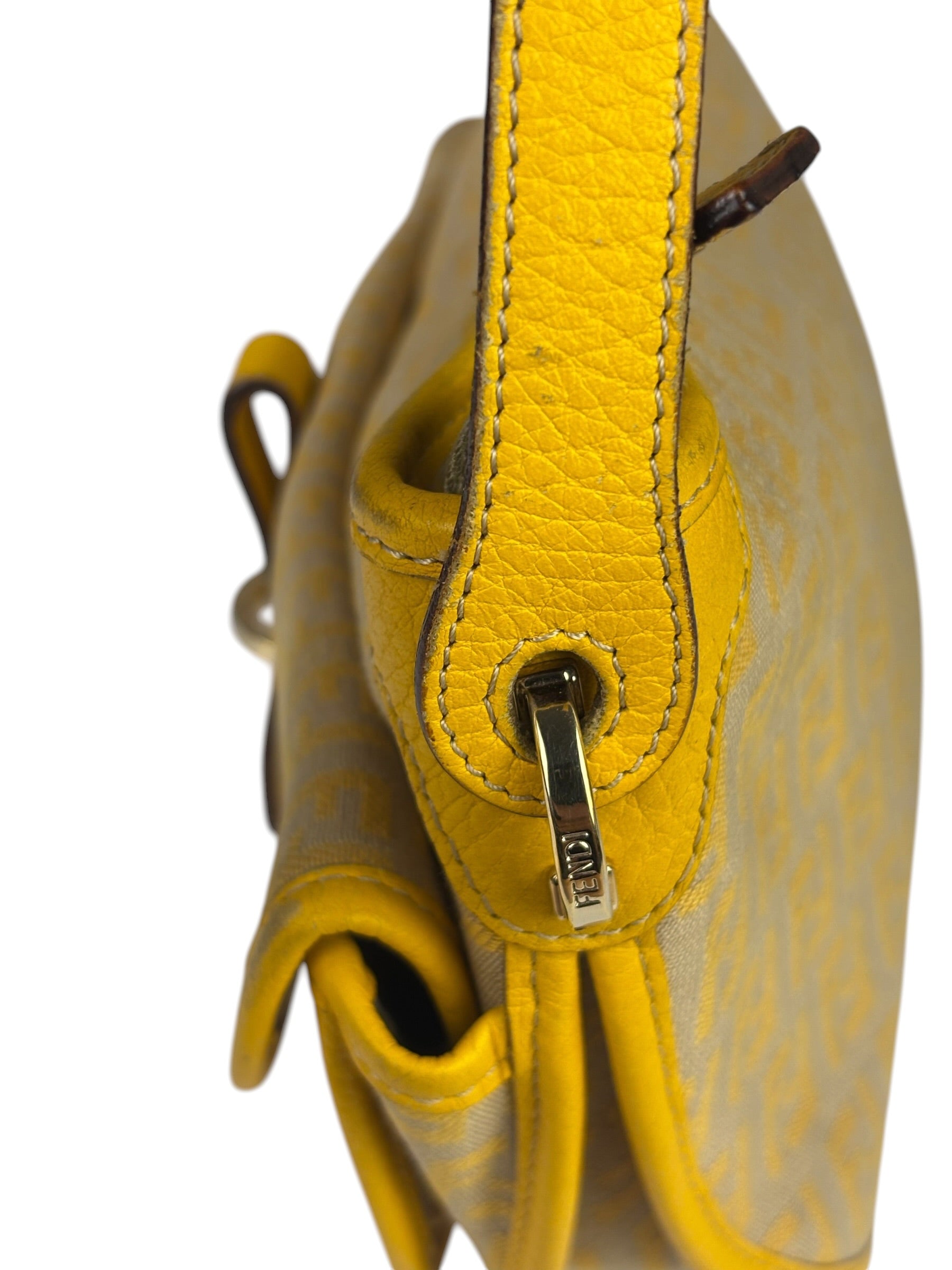 Fendi Yellow Leather Trim Zucca Crossbody Bag