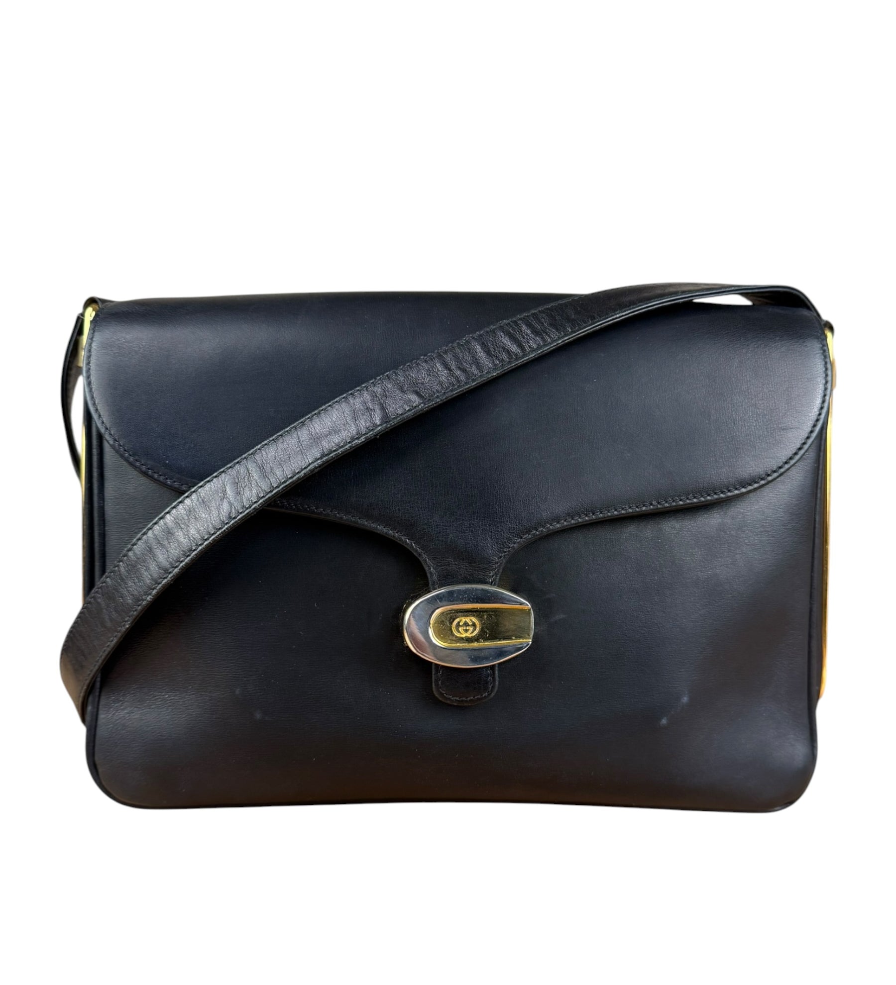 Gucci Vintage Gold Tone Clasp Shoulder Bag