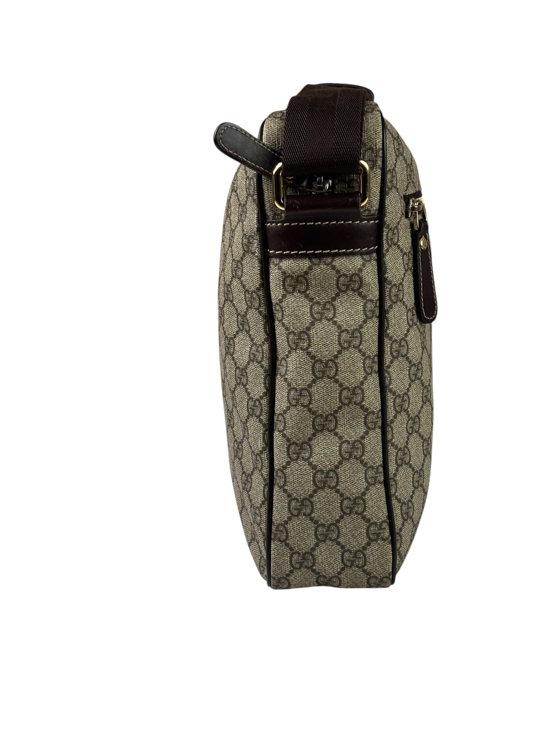 Gucci Brown Leather Trim Supreme Crossbody Bag