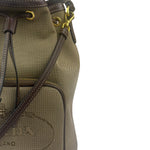 Prada Tan Beige Leather Trim Jaquard Canvas Bucket Bag