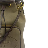 Prada Tan Beige Leather Trim Jaquard Canvas Bucket Bag