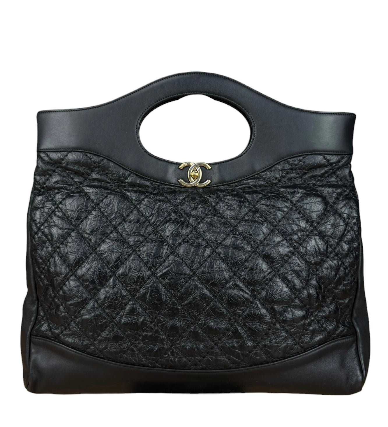 Chanel 31 Black Leather Quilted Shopping Clutch Shoulder Bag 2018