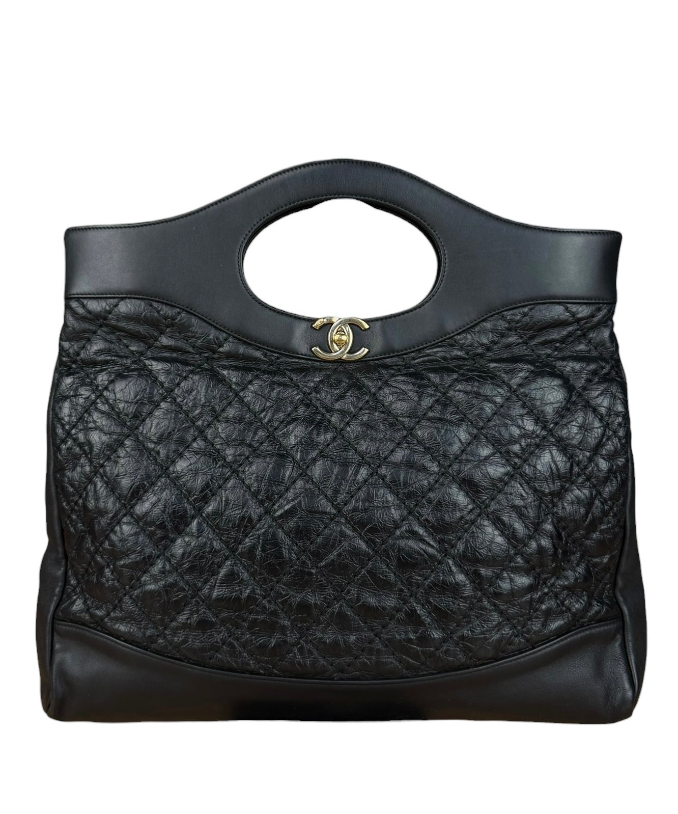Chanel 31 Black Leather Quilted Shopping Clutch Shoulder Bag 2018