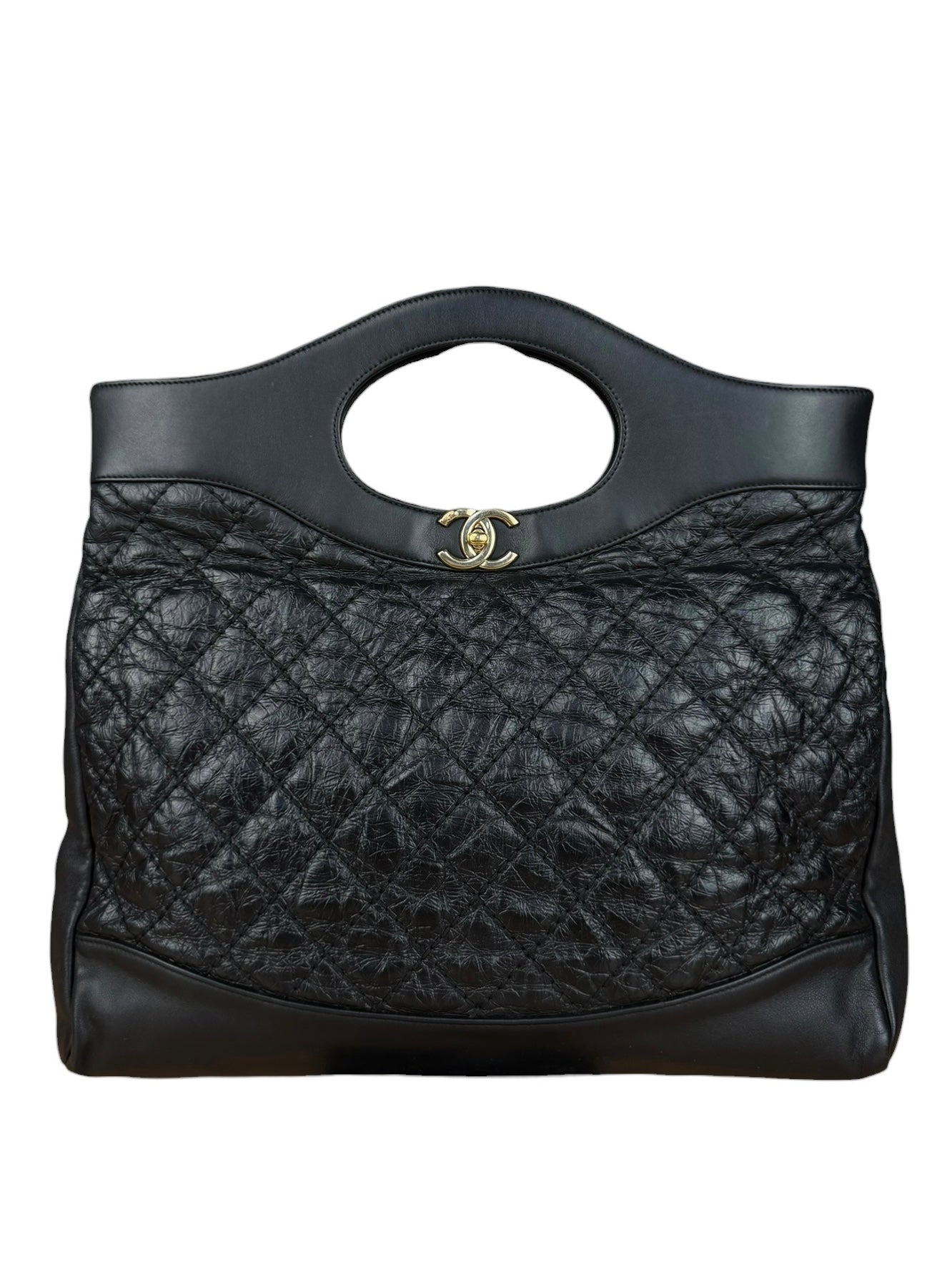Chanel 31 Black Leather Quilted Shopping Clutch Shoulder Bag 2018