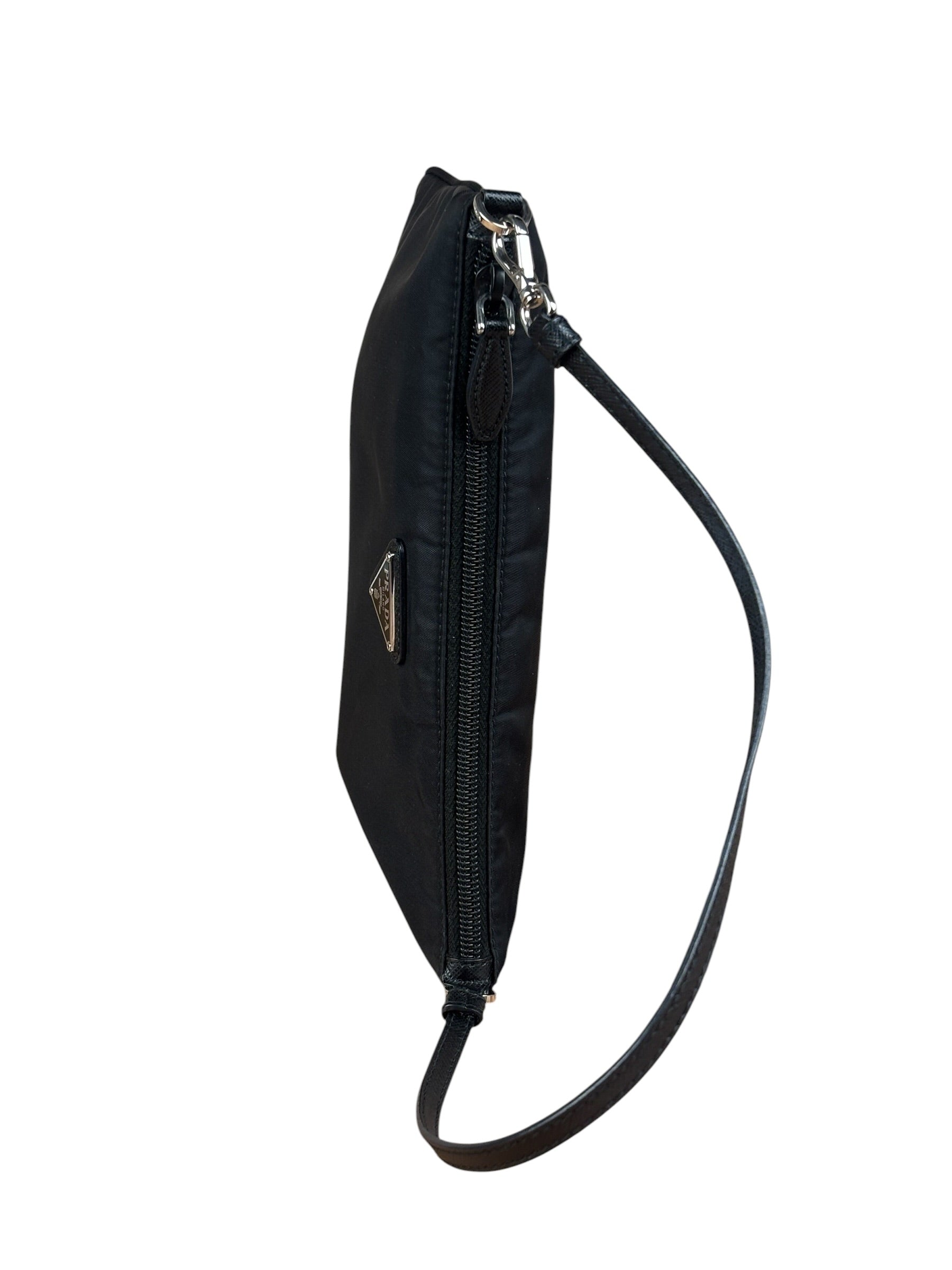 Prada Black Leather Trim Tessuto Nylon Pochette