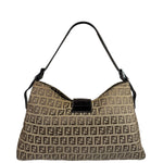 Fendi Brown Leather Trim Zucca Mamma Baguette
