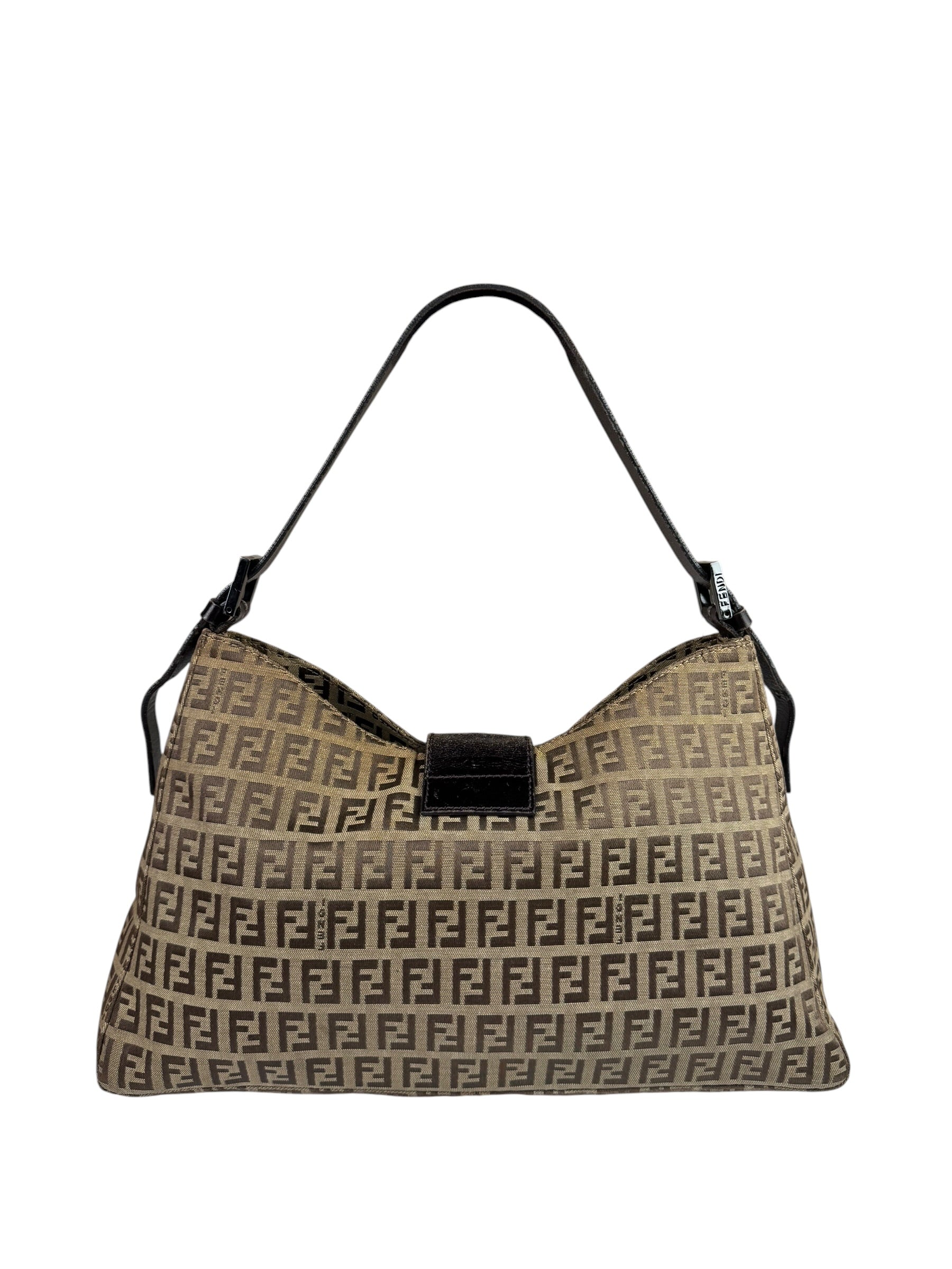 Fendi Brown Leather Trim Zucca Mamma Baguette