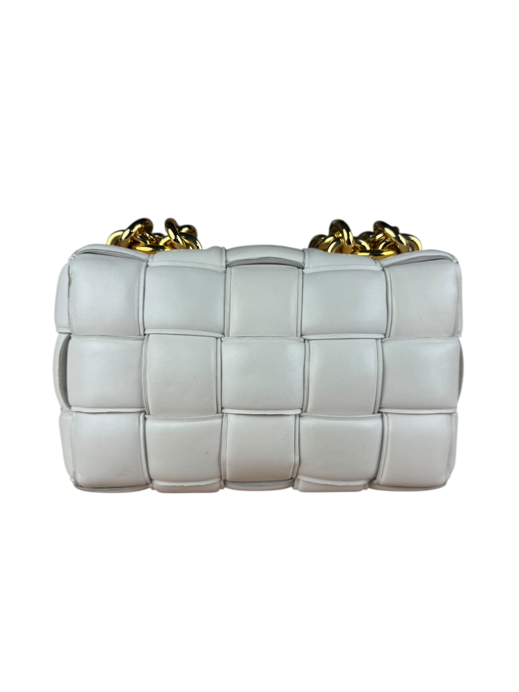 Bottega Veneta White Leather Padded Cassette Chain Bag